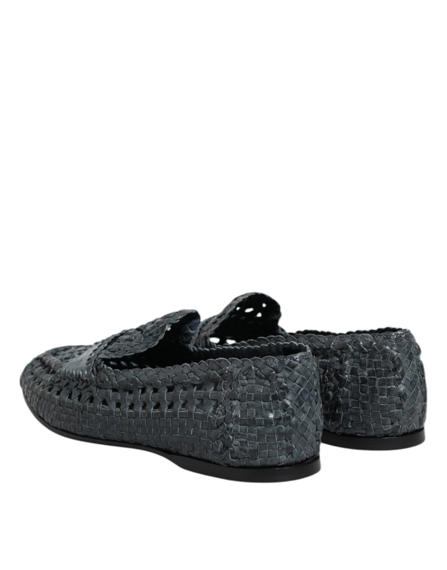 Dolce & Gabbana Blaue gewebte Raffia Slip On Loafers Schuhe