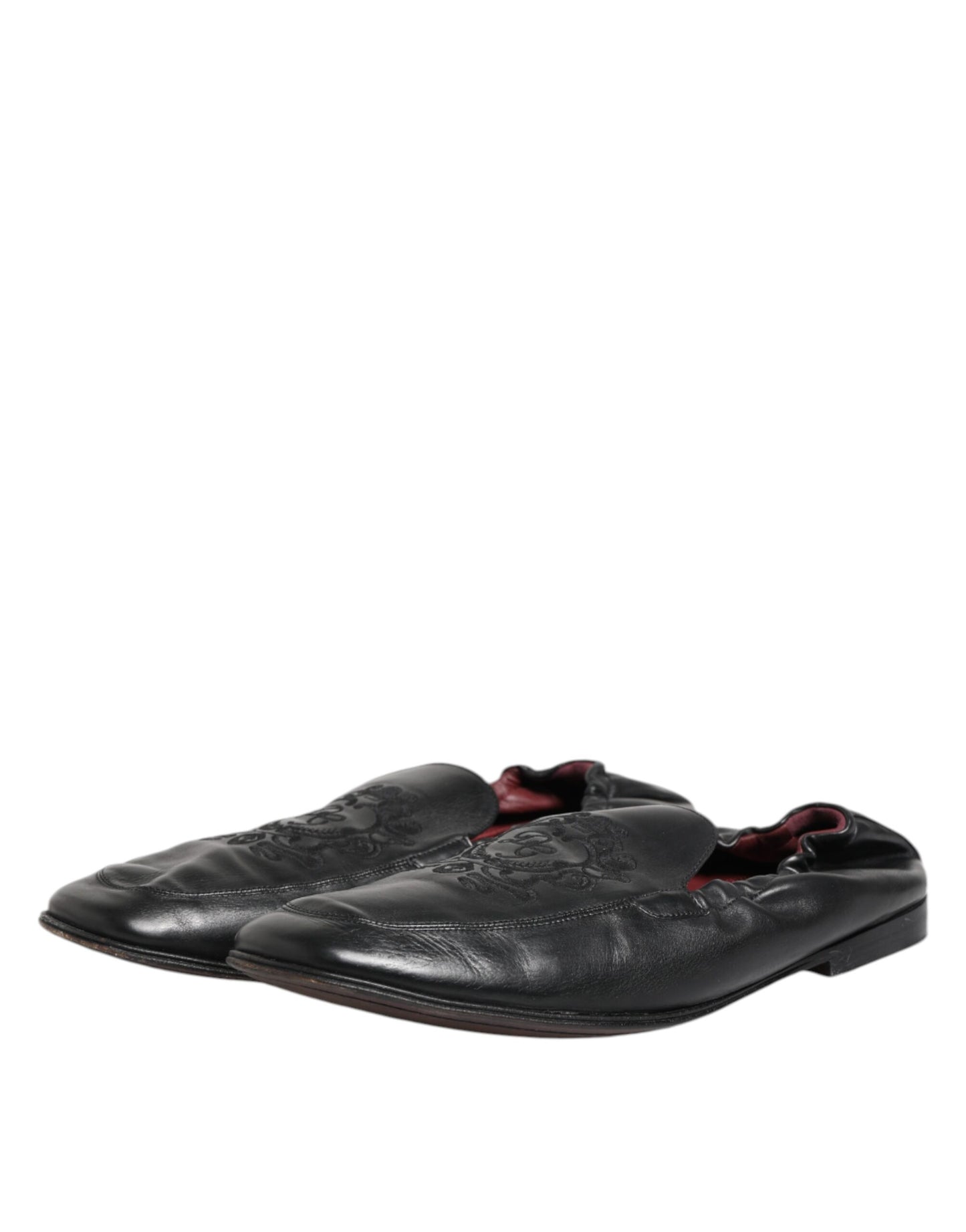Dolce & Gabbana Schwarzes Leder Slip On Männer flache Loafers Schuhe