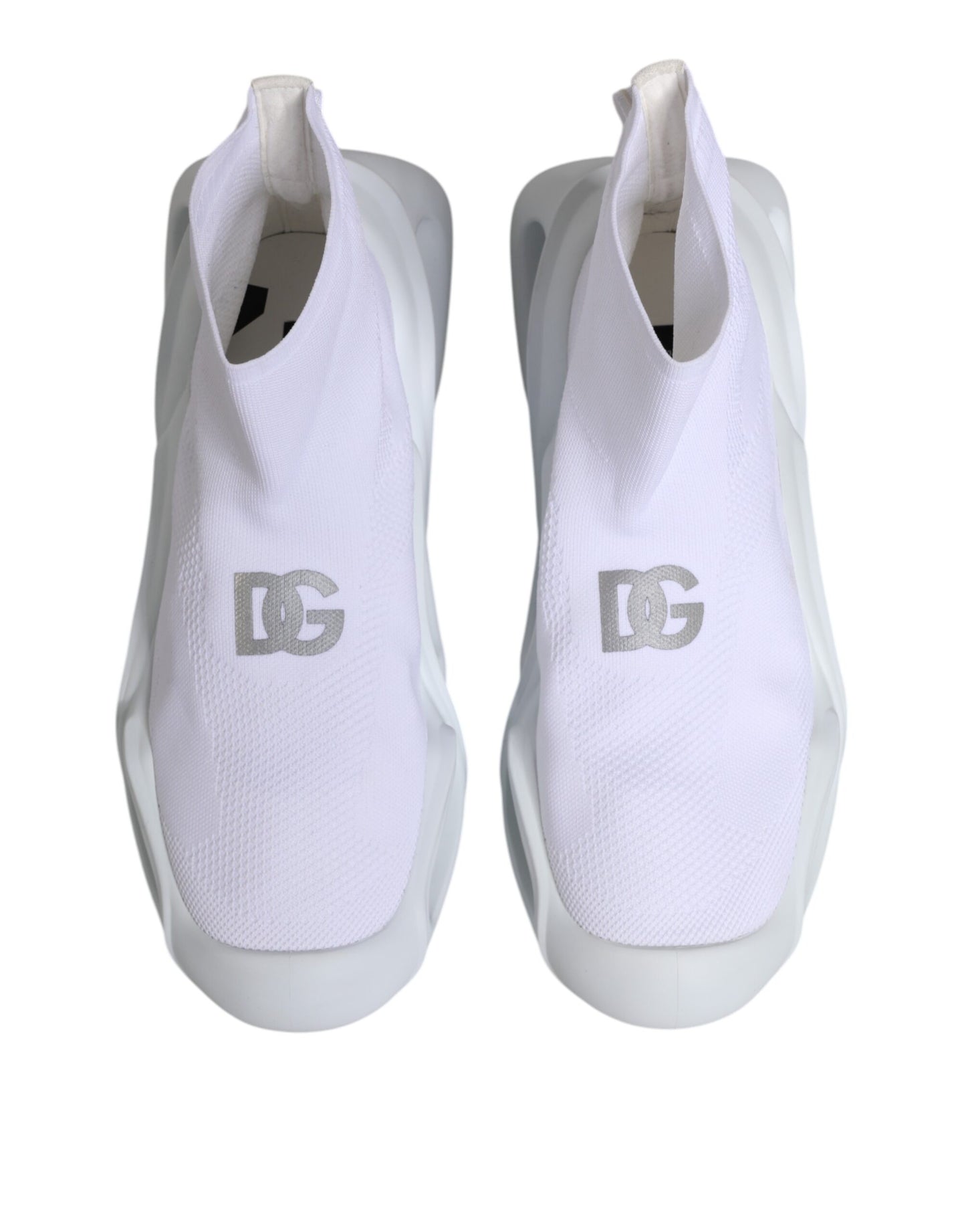 Dolce & Gabbana Weiß Silber Slip On Wave Socken Turnschuhe Schuhe