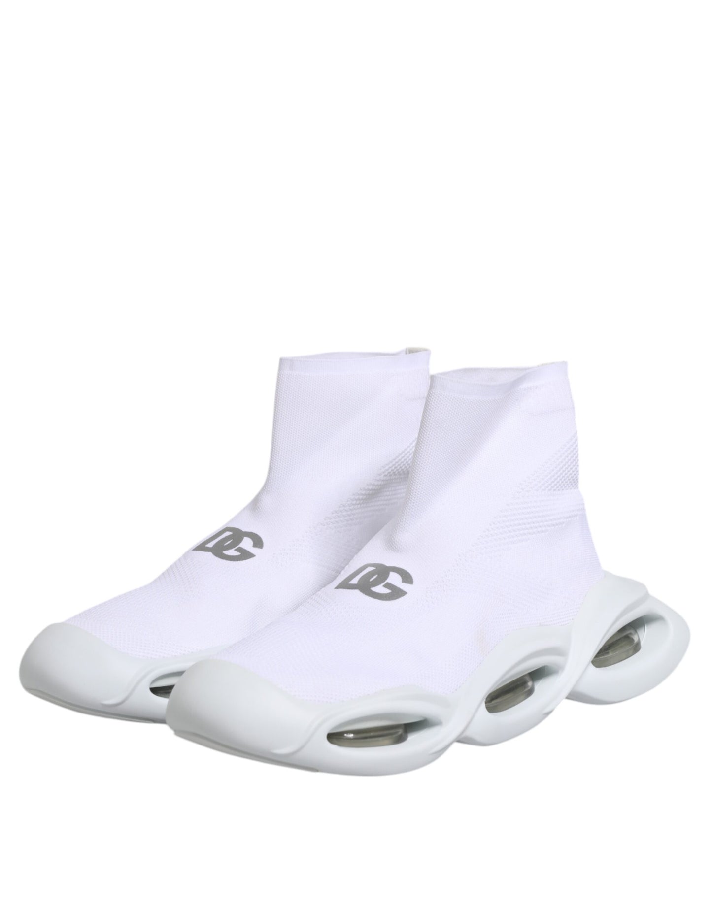 Dolce & Gabbana Weiß Silber Slip On Wave Socken Turnschuhe Schuhe