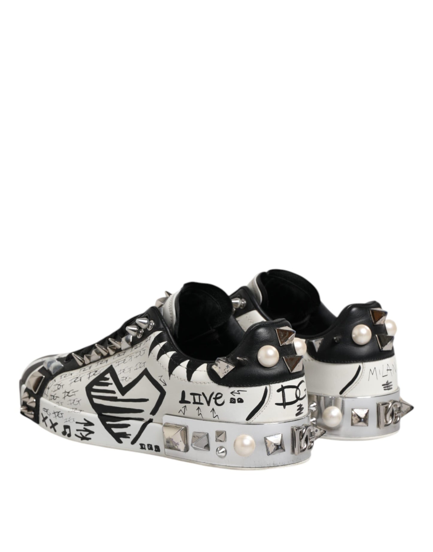 Dolce & Gabbana Schwarz Weiß Nieten Low Top Sneakers Schuhe