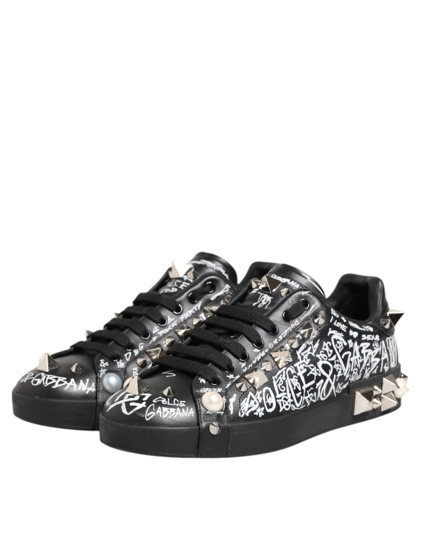 Dolce & Gabbana Schwarz Portofino Stud verschönert Turnschuhe Schuhe