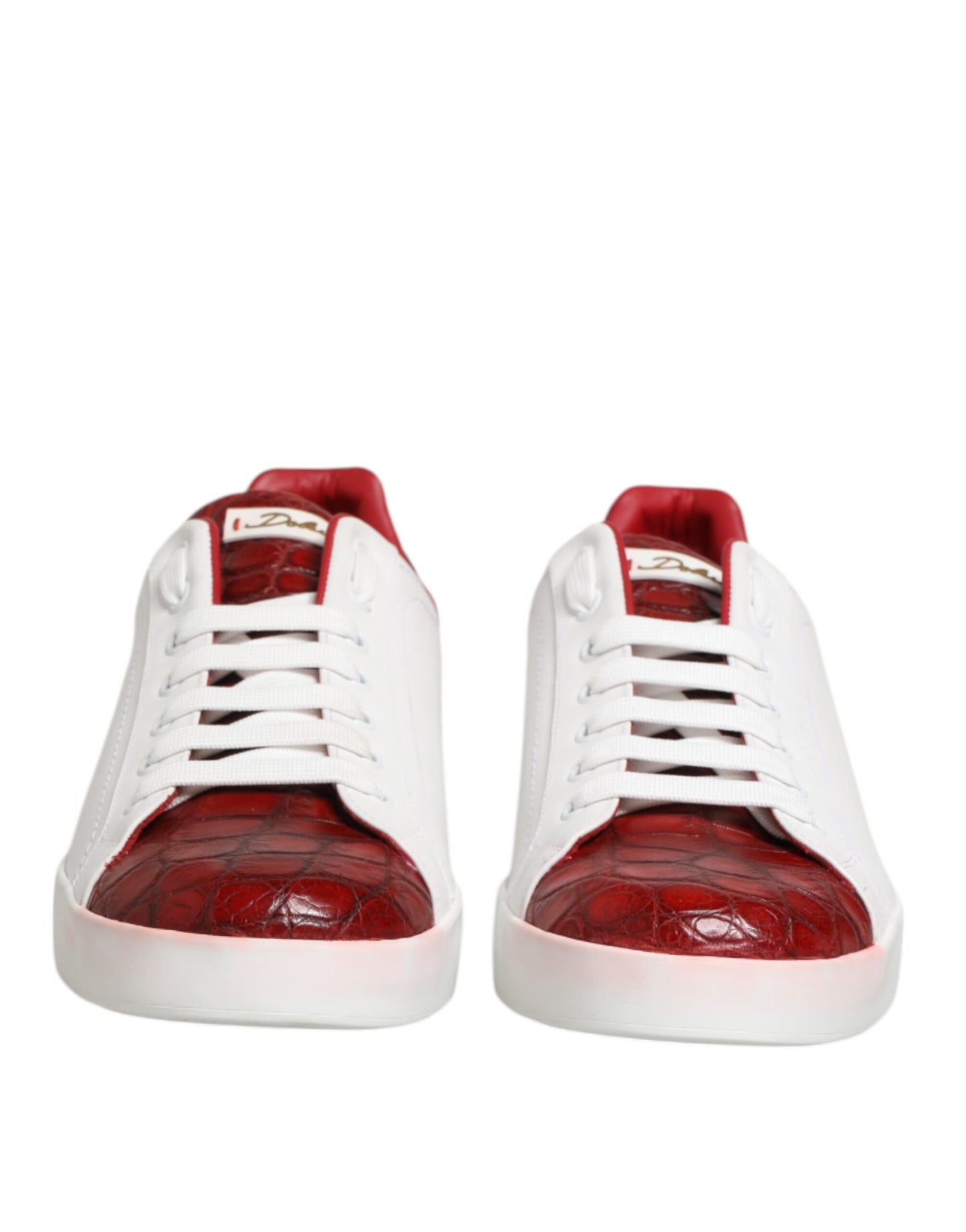 Dolce & Gabbana Weiß Rot Leder Lace Up Turnschuhe Schuhe