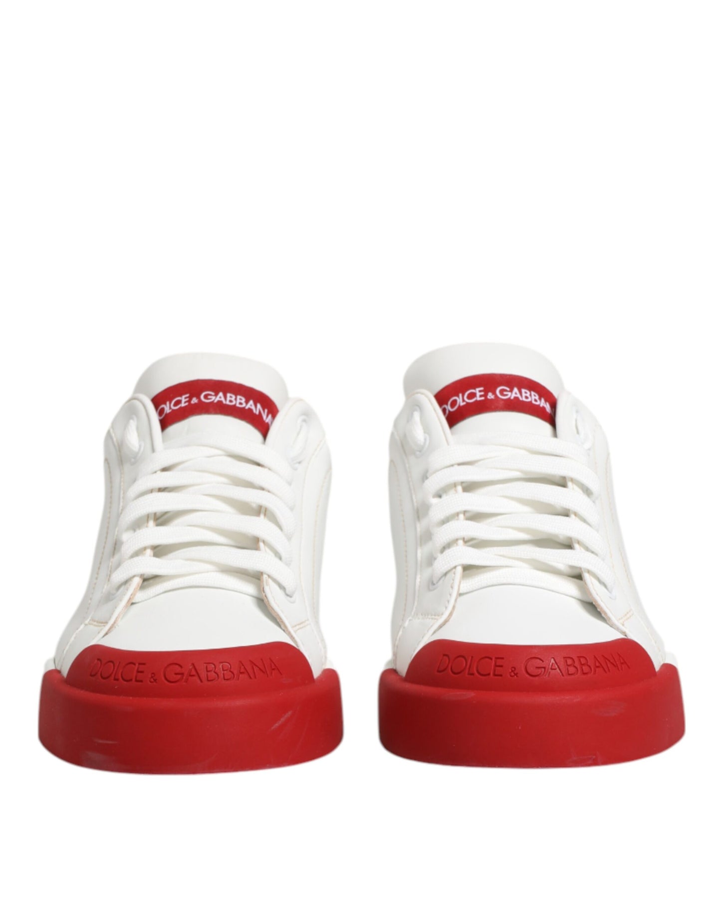 Dolce & Gabbana Weiß Rot Leder Lace Up Turnschuhe Schuhe