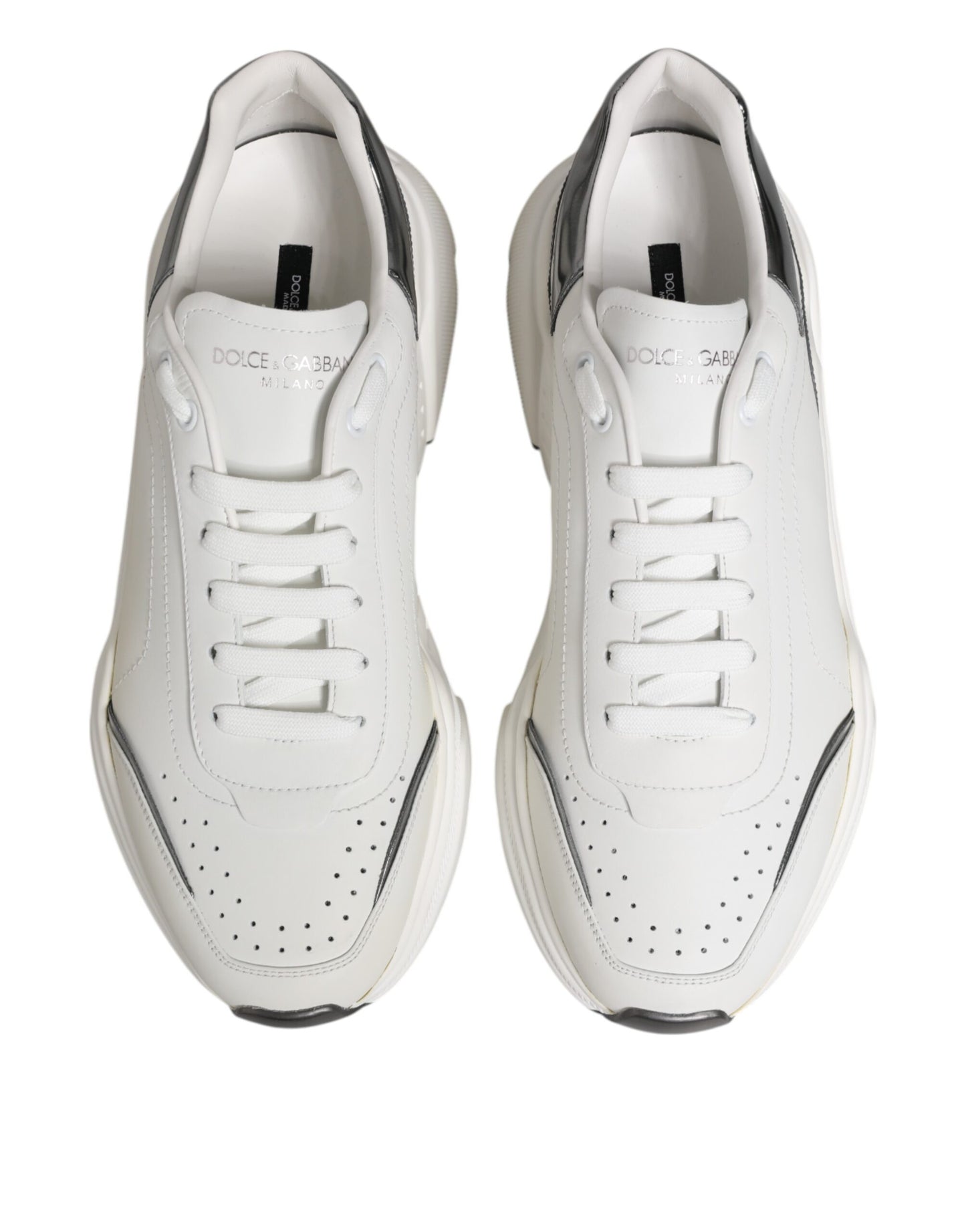 Dolce & Gabbana Weiß Silber DAYMASTER Leder Turnschuhe Schuhe