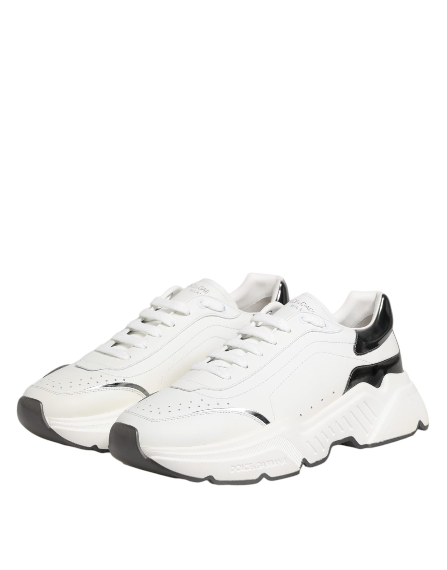 Dolce & Gabbana Weiß Silber DAYMASTER Leder Turnschuhe Schuhe