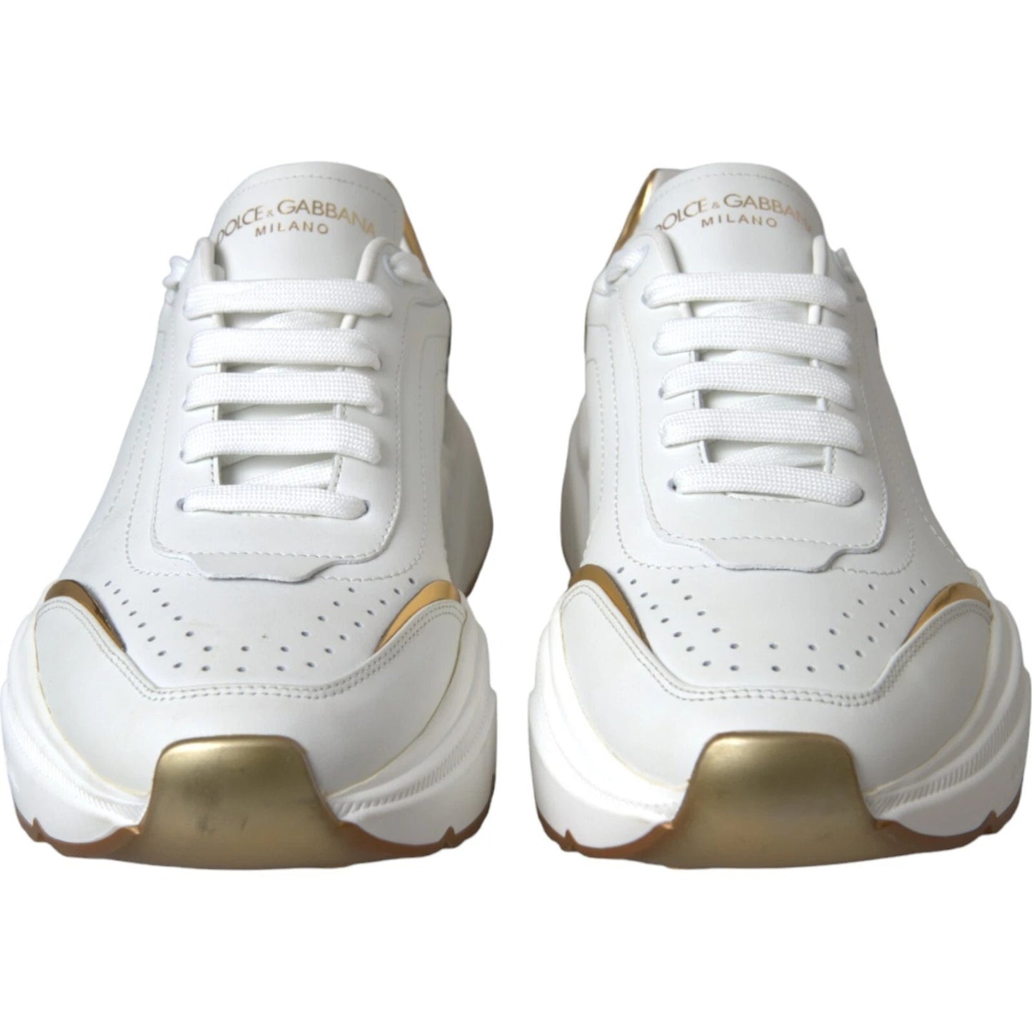 Dolce & Gabbana Weiß Gold DAYMASTER Leder Turnschuhe Herren Schuhe