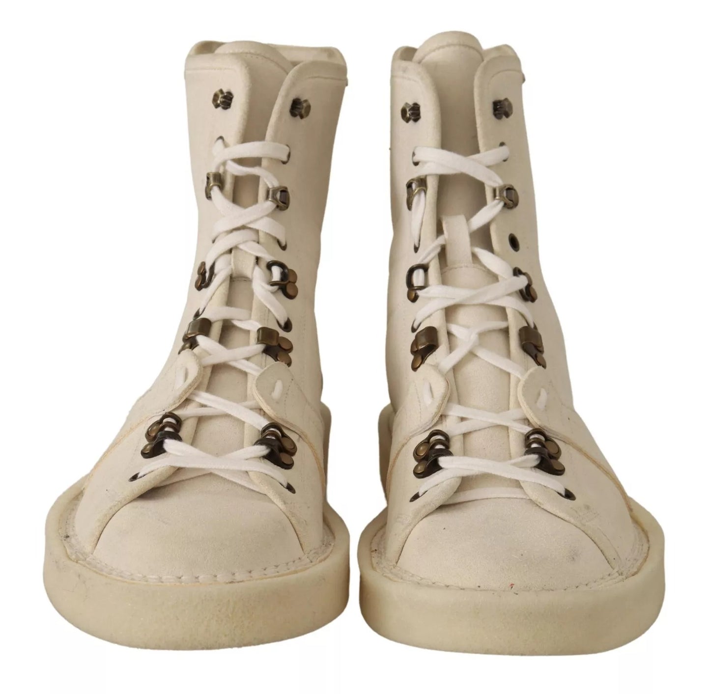 Dolce & Gabbana Weiße Leder Schnürstiefel für Herren