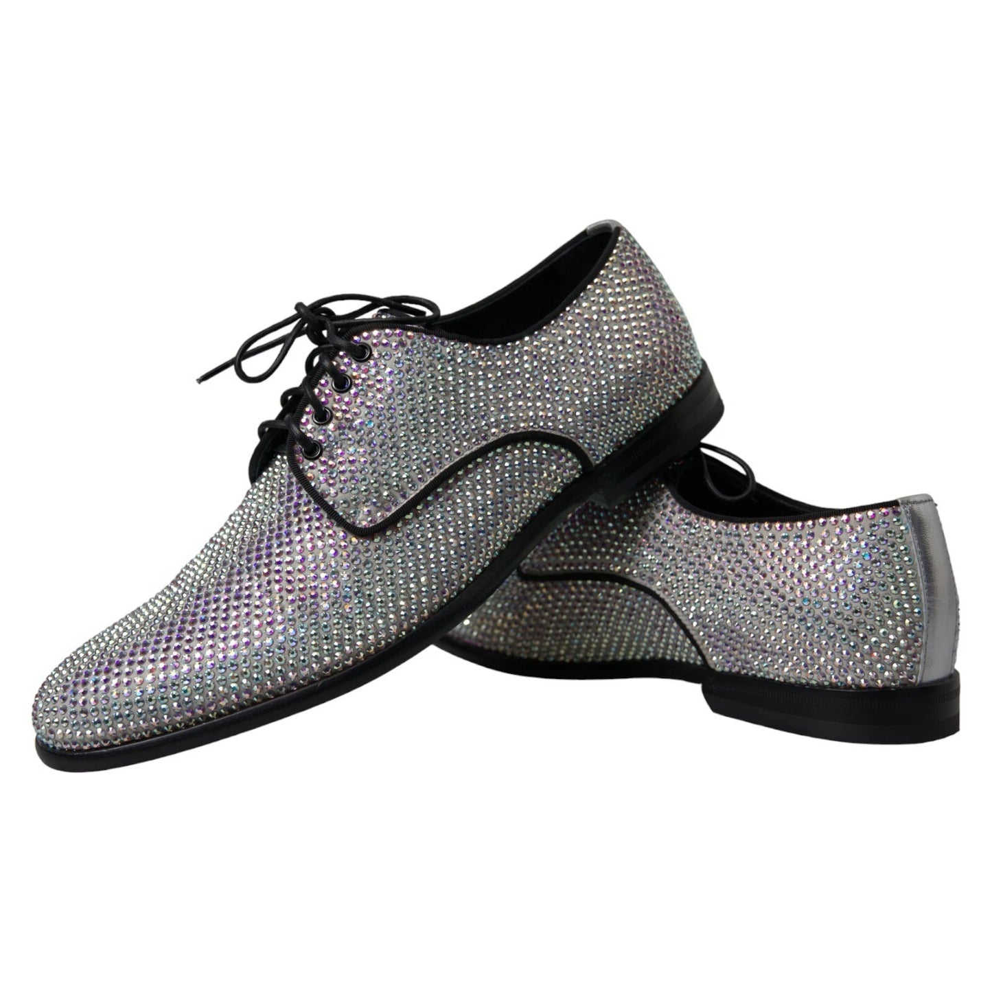 Dolce & Gabbana Silberne Leder Strass Derby Schuhe