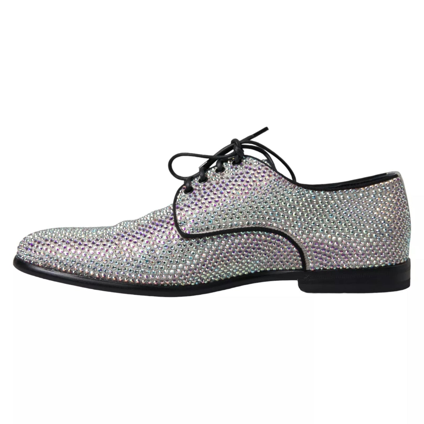 Dolce & Gabbana Silberne Leder Strass Derby Schuhe