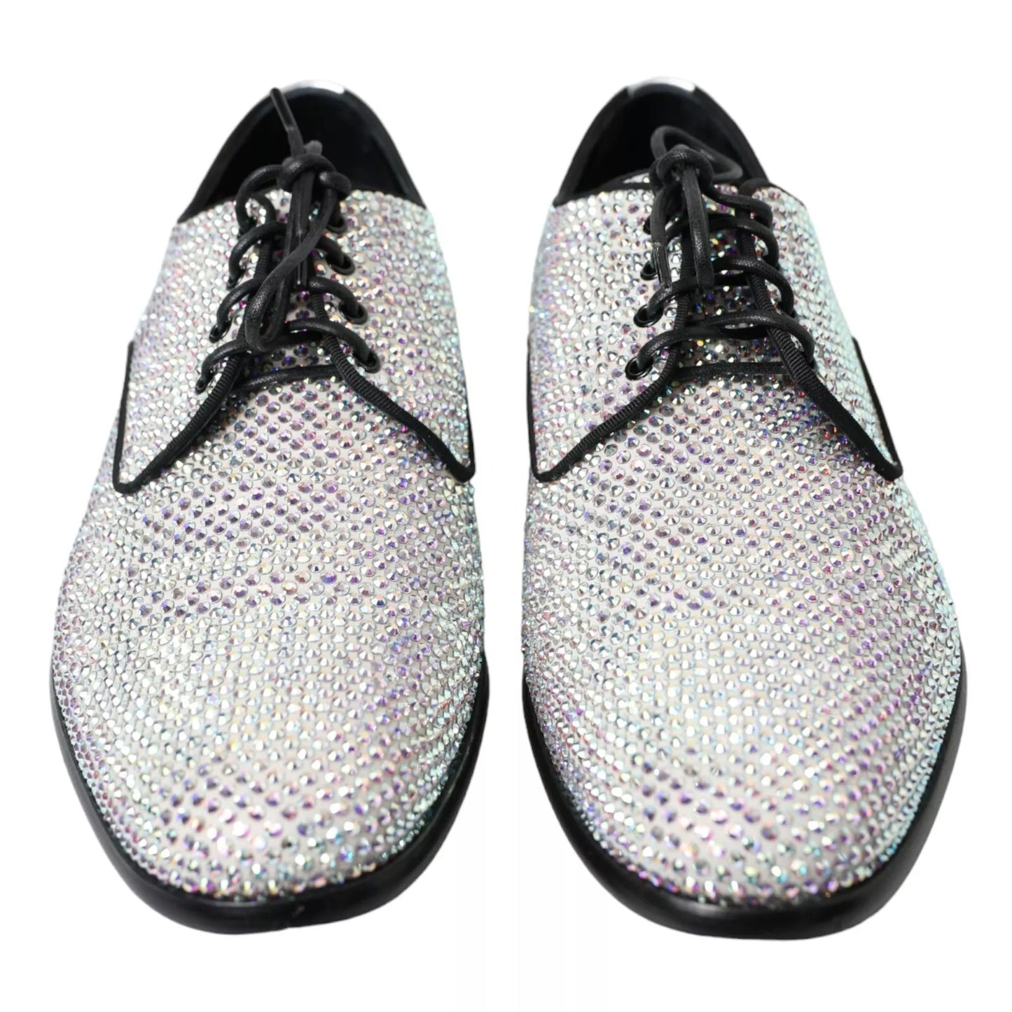 Dolce & Gabbana Silberne Leder Strass Derby Schuhe