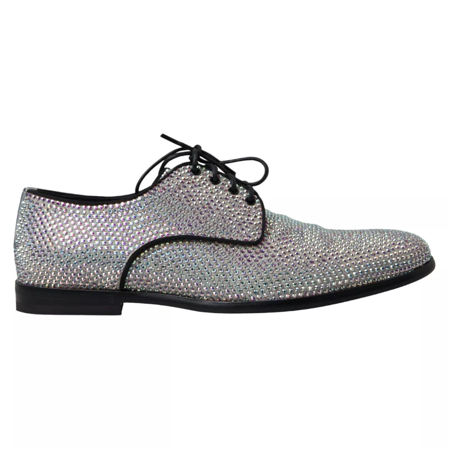 Dolce & Gabbana Silberne Leder Strass Derby Schuhe