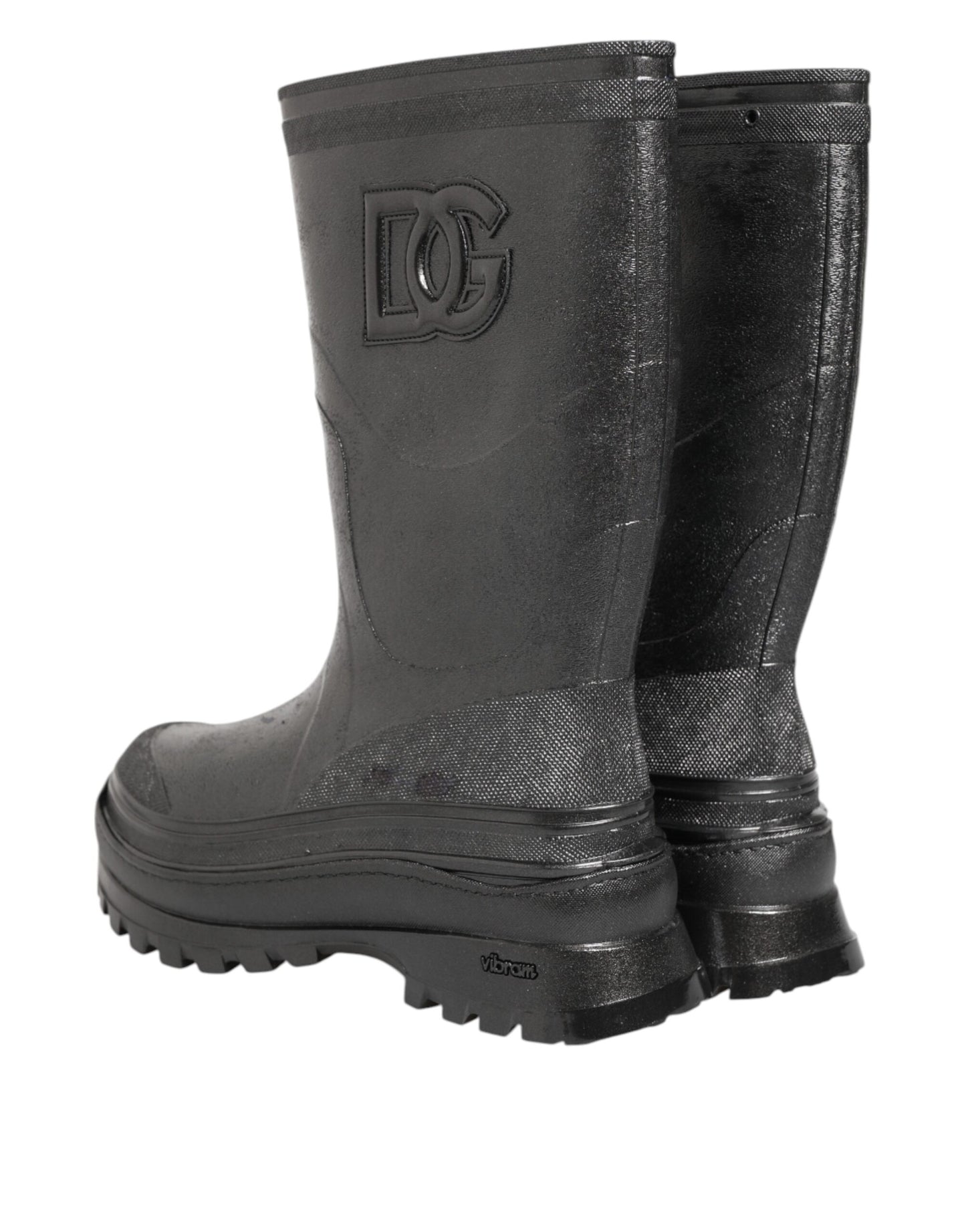 Dolce & Gabbana Metallic Schwarz Pull On Regen Stiefel Schuhe