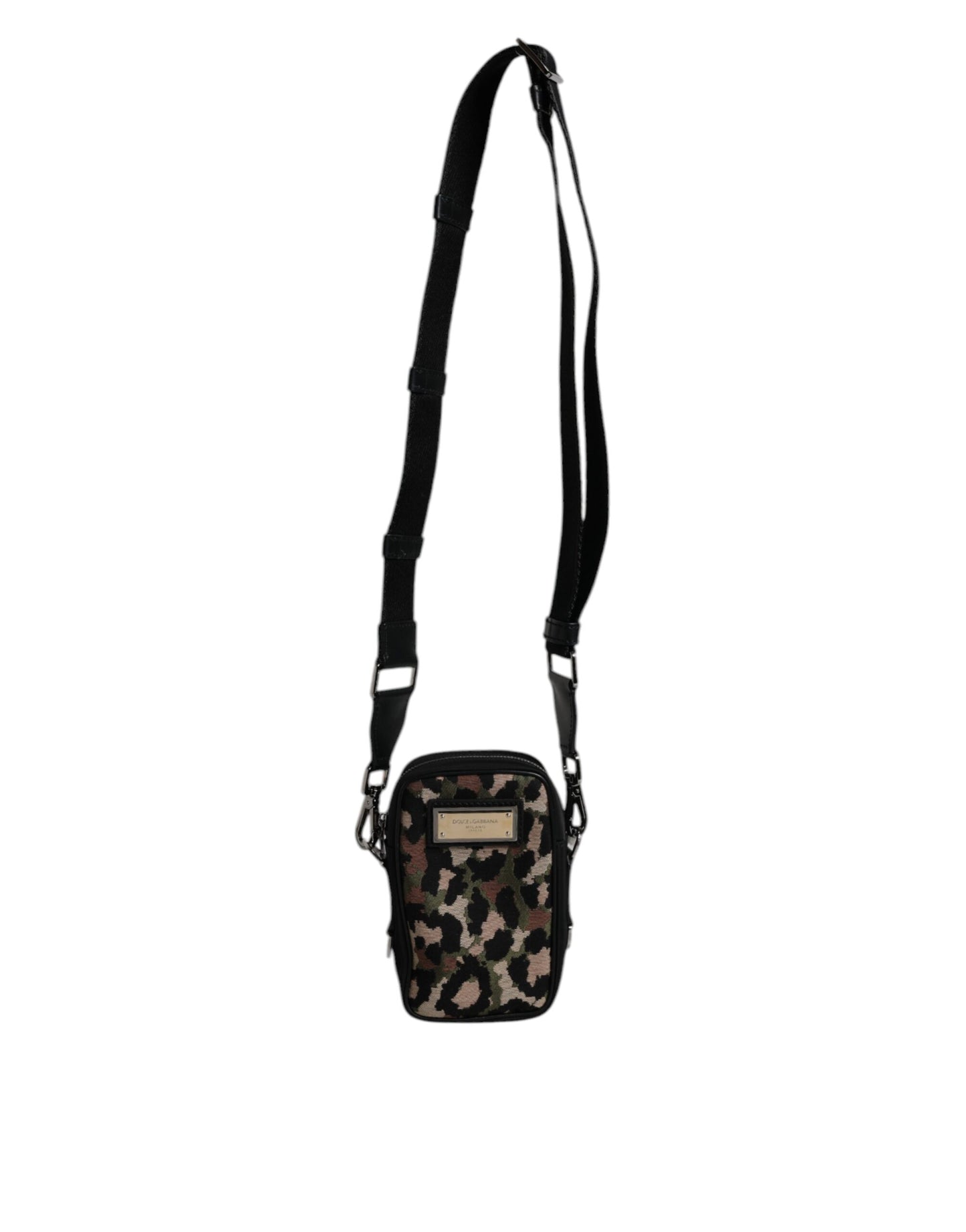 Dolce & Gabbana Multicolor Leopard Jacquard Logo Plaque Halsband Tasche