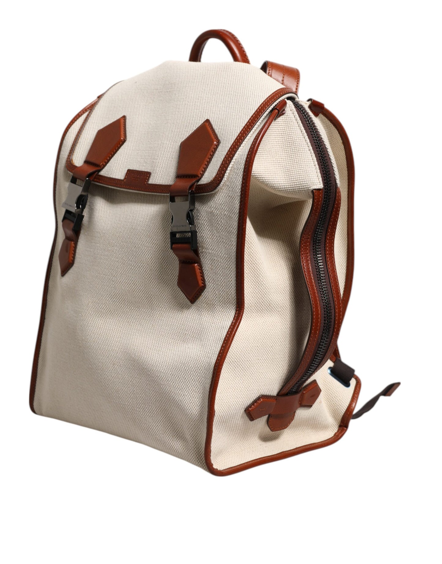 Dolce & Gabbana Beige Braun Segeltuch Leder EDGE Reise Männer Rucksack Tasche