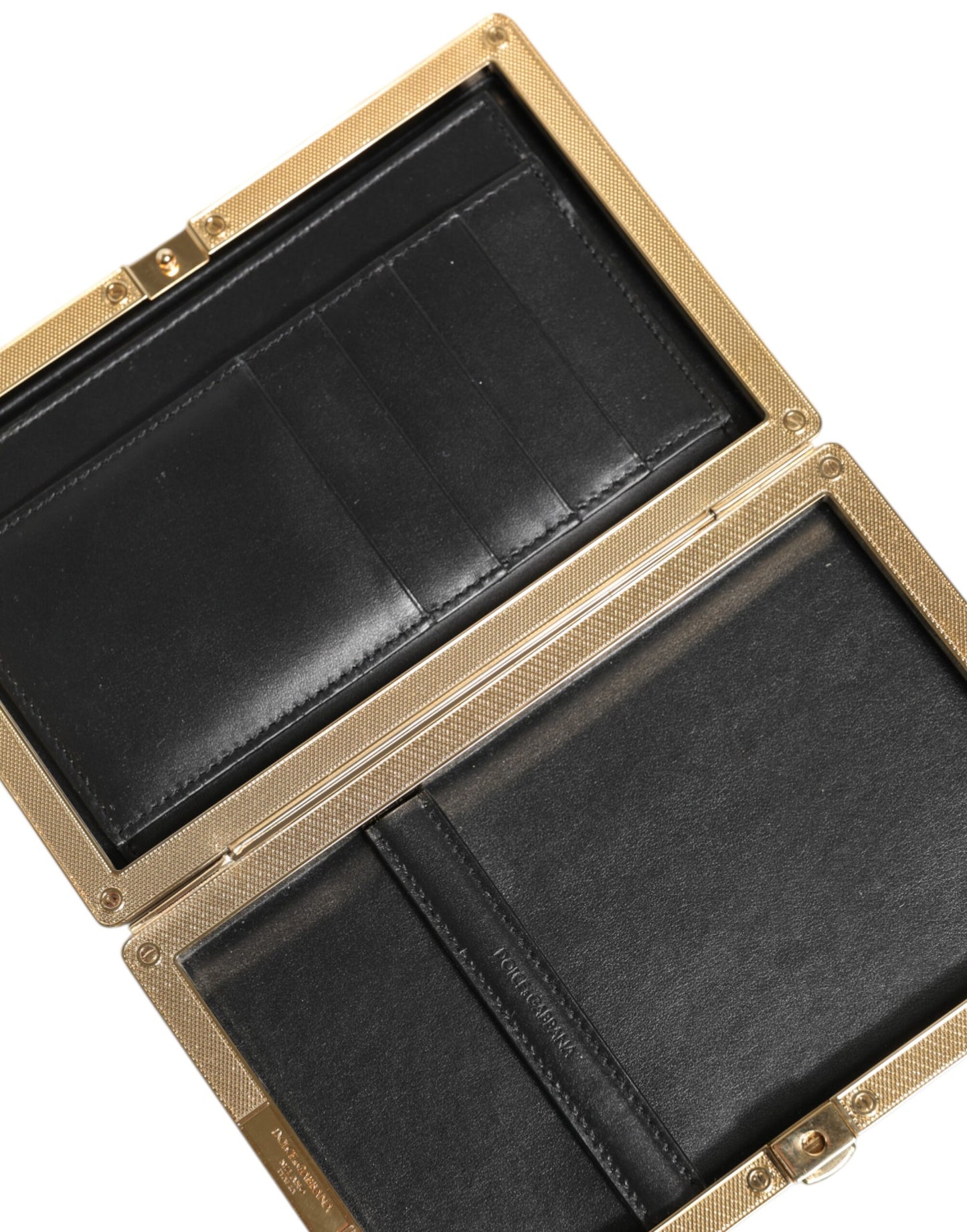 Dolce & Gabbana Schwarz Leder Gold Rahmen Kupplung Abend Party Handtasche