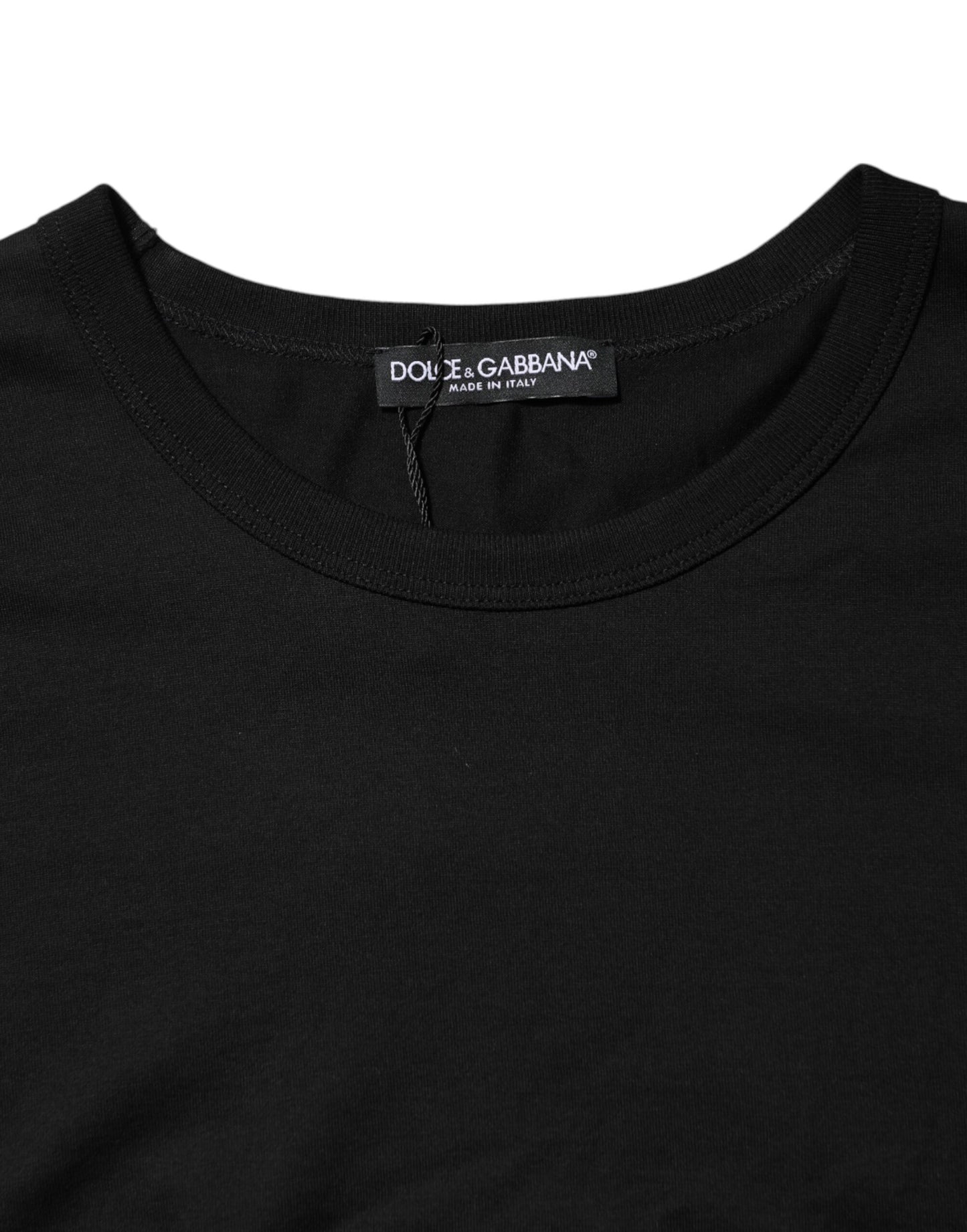 Dolce & Gabbana Schwarzes Logo-Patch T-Shirt mit Rundhalsausschnitt aus Baumwolle