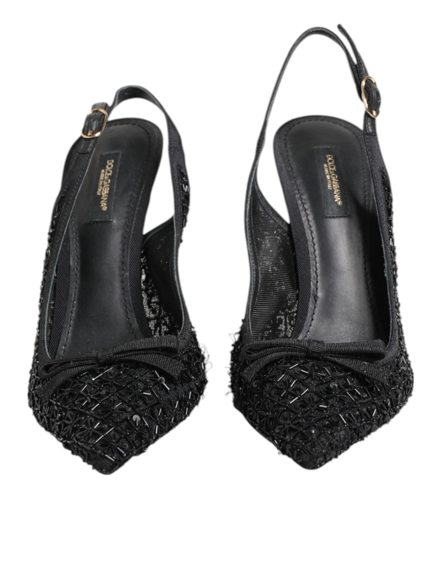 Dolce & Gabbana Schwarz Tüll Ricamo Heels Slingbacks Schuhe