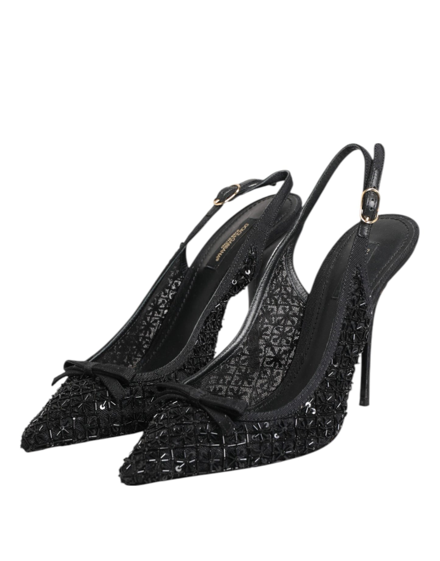 Dolce & Gabbana Schwarz Tüll Ricamo Heels Slingbacks Schuhe