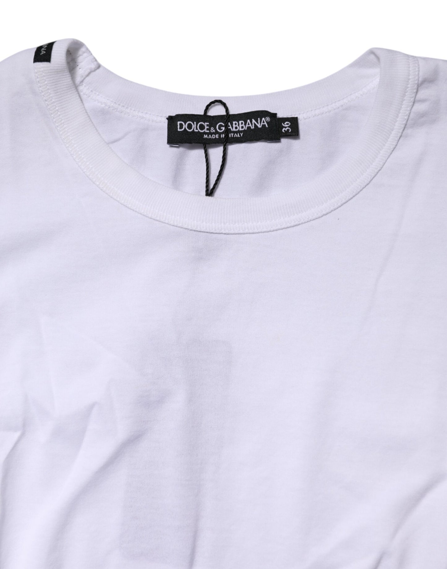 Dolce & Gabbana Weißes Baumwoll-T-Shirt mit Rundhalsausschnitt und Cropped Top
