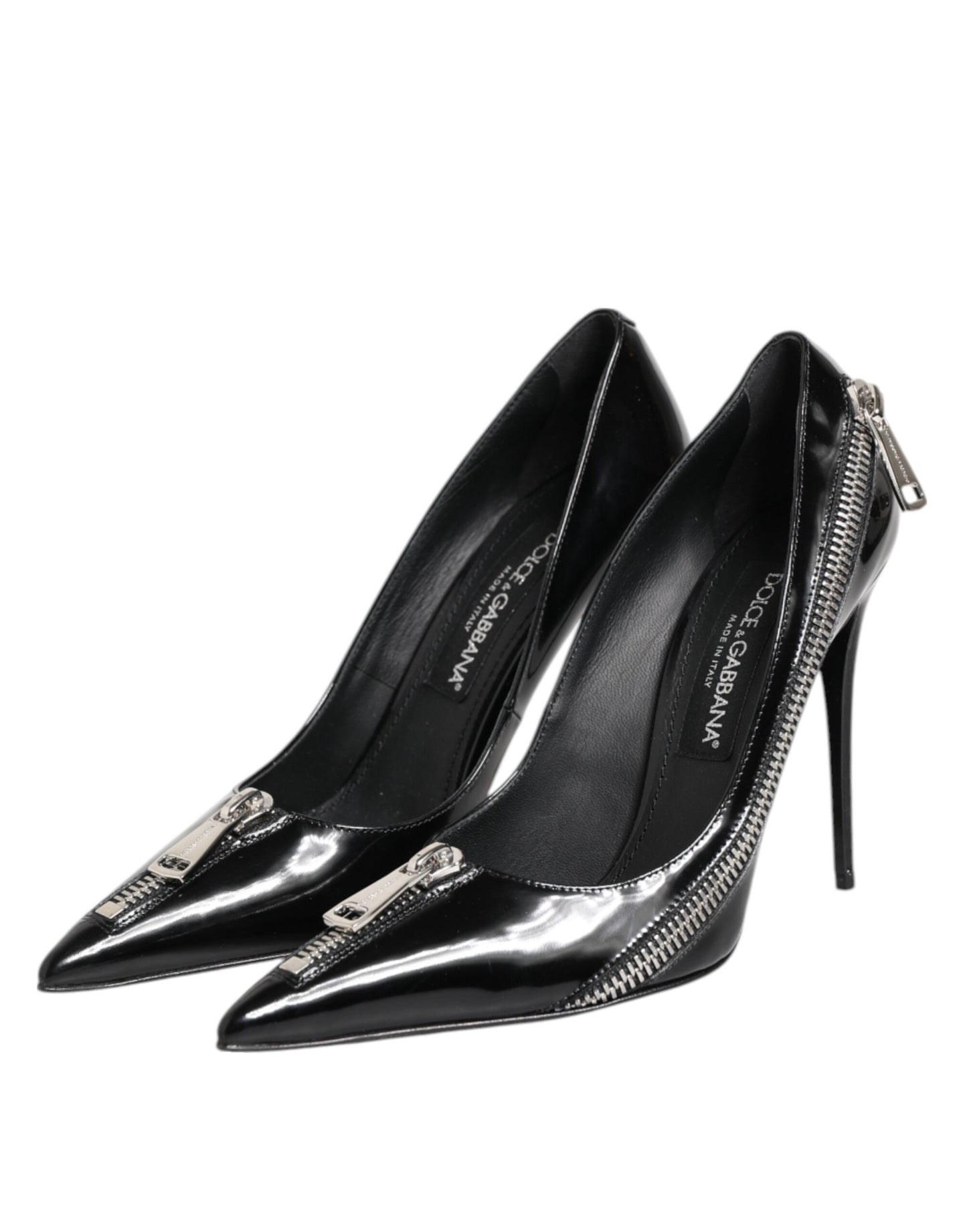 Dolce & Gabbana Schwarz Lackleder Reißverschluss Heels Pumps Schuhe