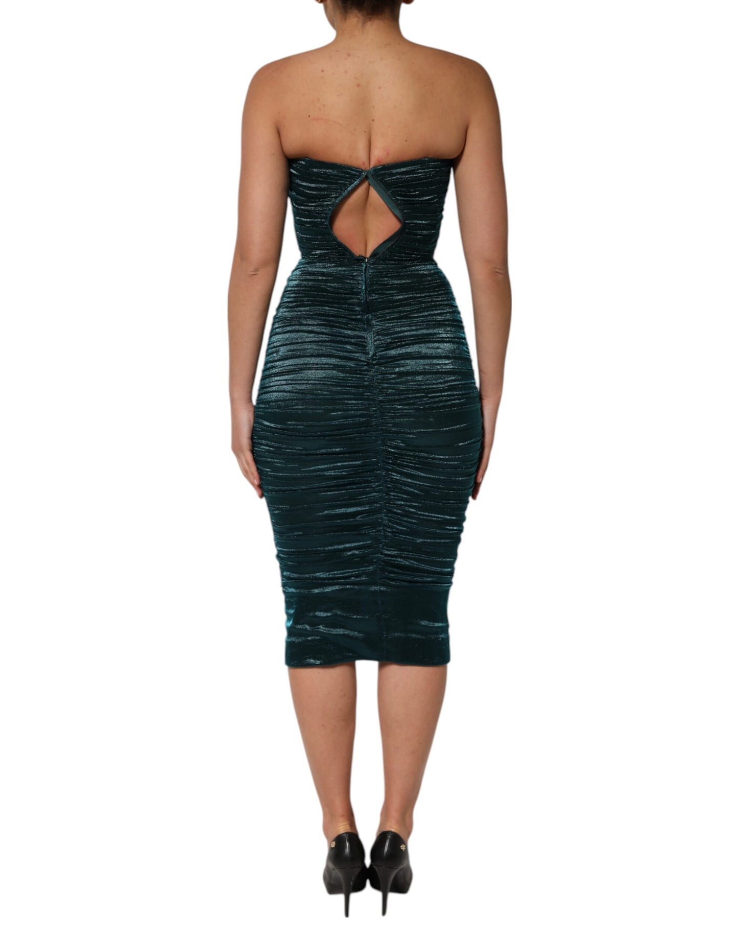 Dolce & Gabbana Grünes trägerloses Kleid aus Seidensatin