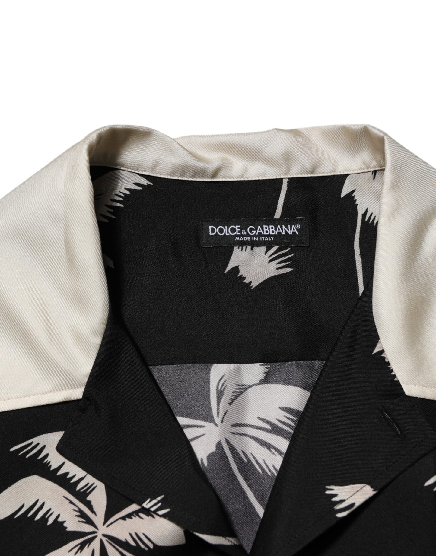 Dolce & Gabbana Schwarzes bedrucktes Seidenhemd mit kurzen Ärmeln Freizeithemd
