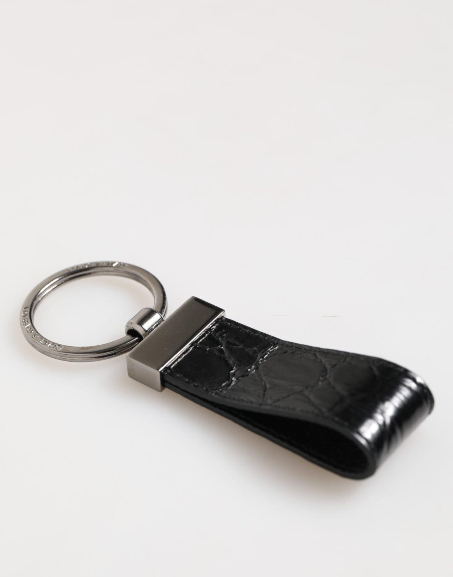 Dolce & Gabbana Schwarzes Leder Logo Metallring Schlüsselbundhalter Männer Schlüsselanhänger