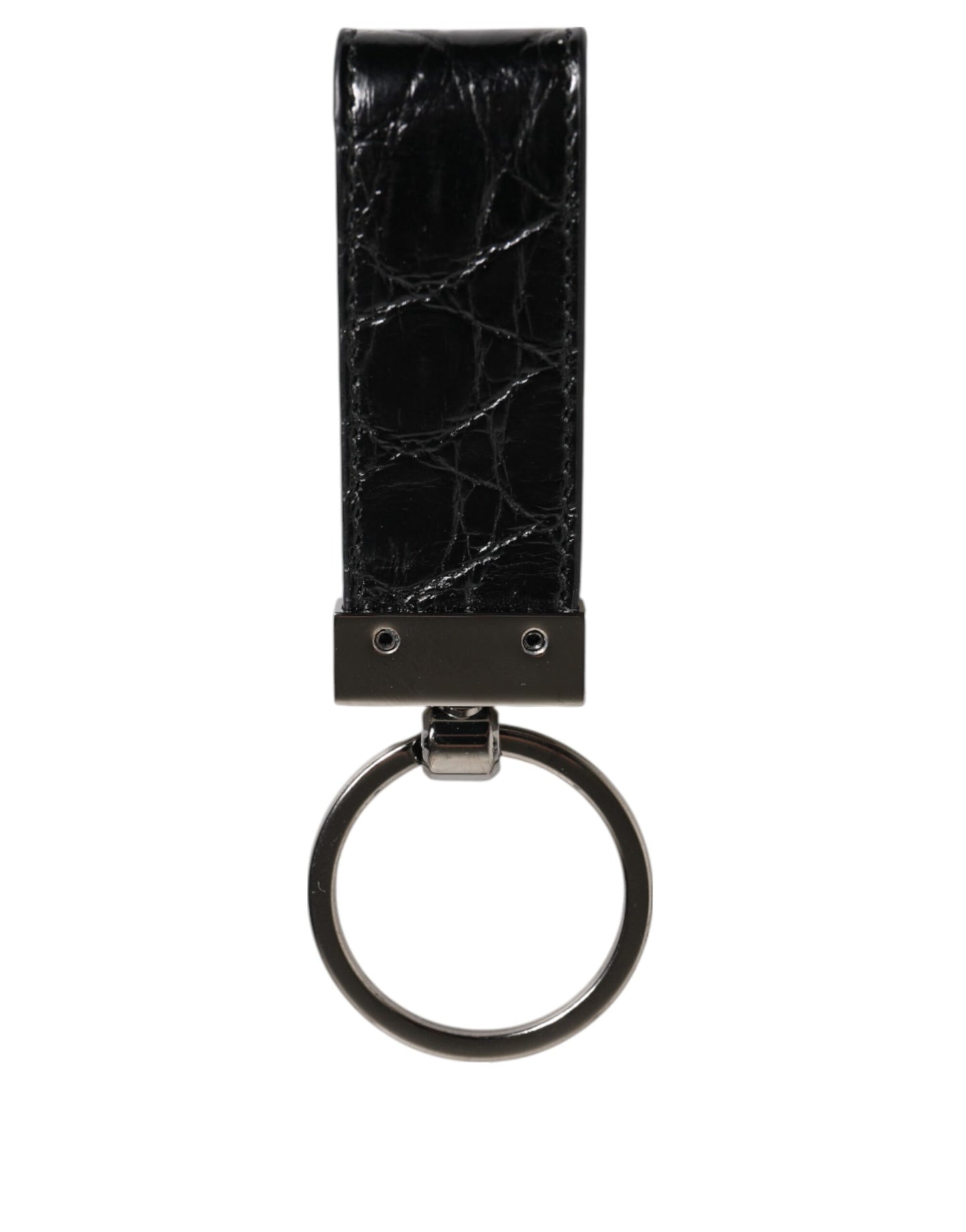 Dolce & Gabbana Schwarzes Leder Logo Metallring Schlüsselbundhalter Männer Schlüsselanhänger
