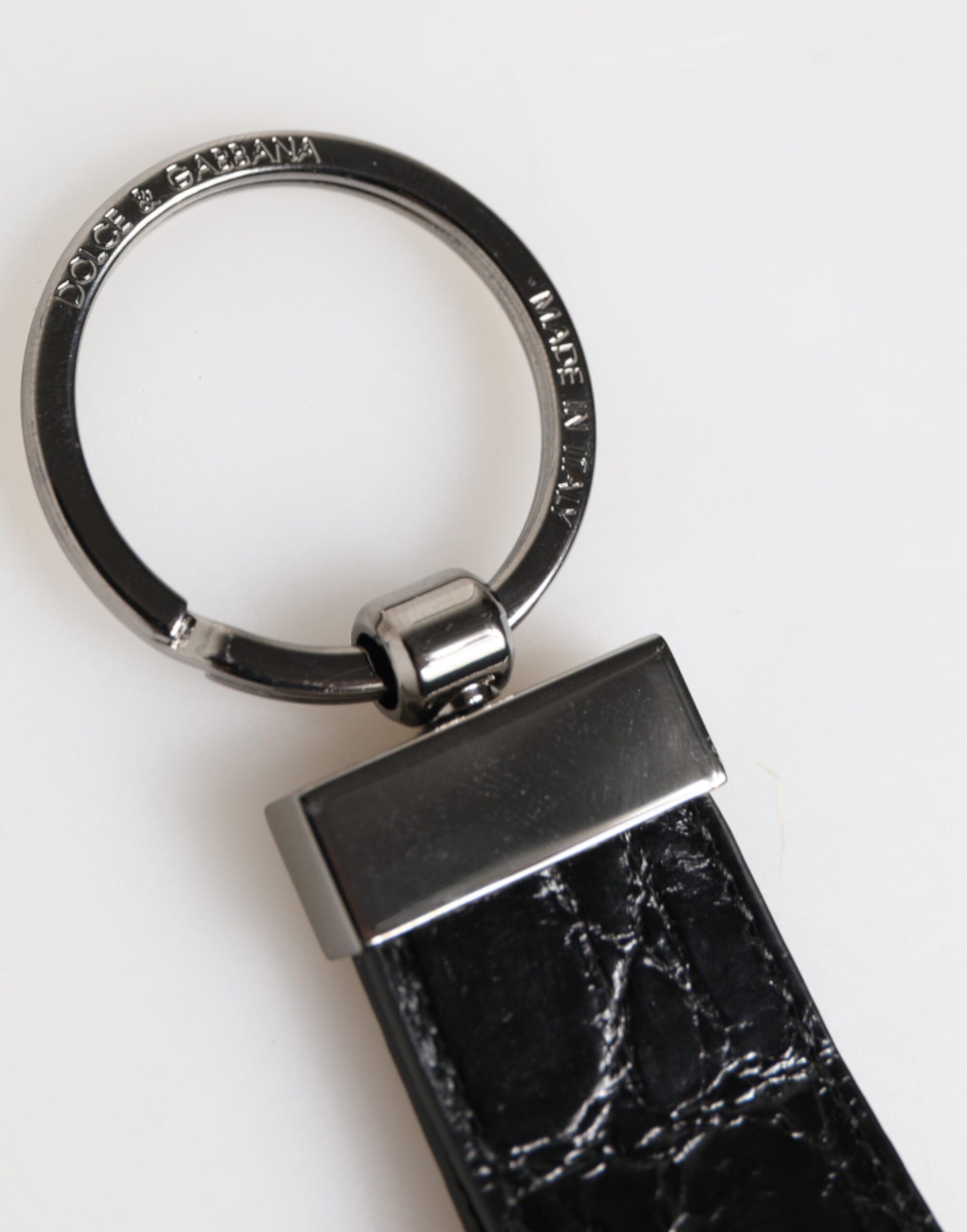 Dolce & Gabbana Schwarzes Leder Logo Metallring Schlüsselbundhalter Männer Schlüsselanhänger