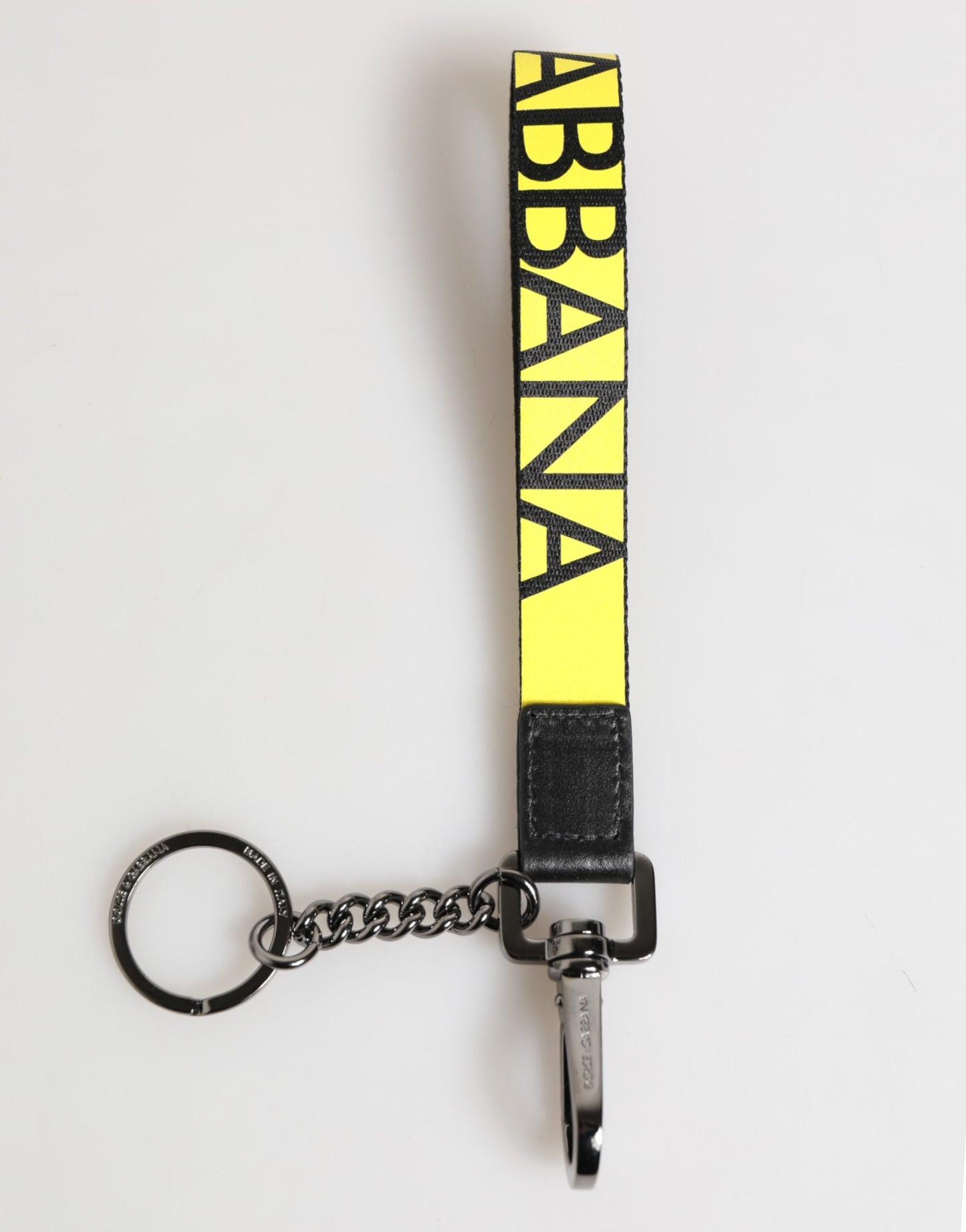 Dolce & Gabbana Gelbes Logo Nylon Silber Messing Halter Schlüsselanhänger Schlüsselring