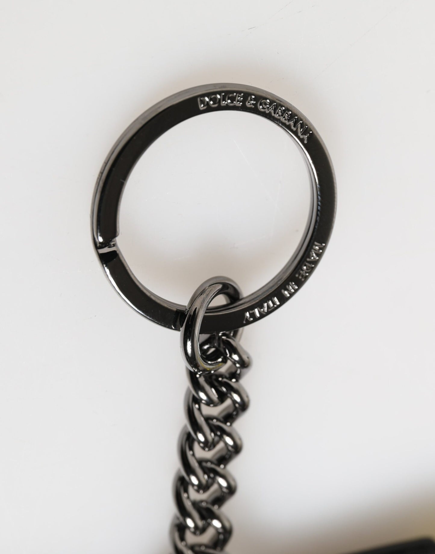 Dolce & Gabbana Gelbes Logo Nylon Silber Messing Halter Schlüsselanhänger Schlüsselring