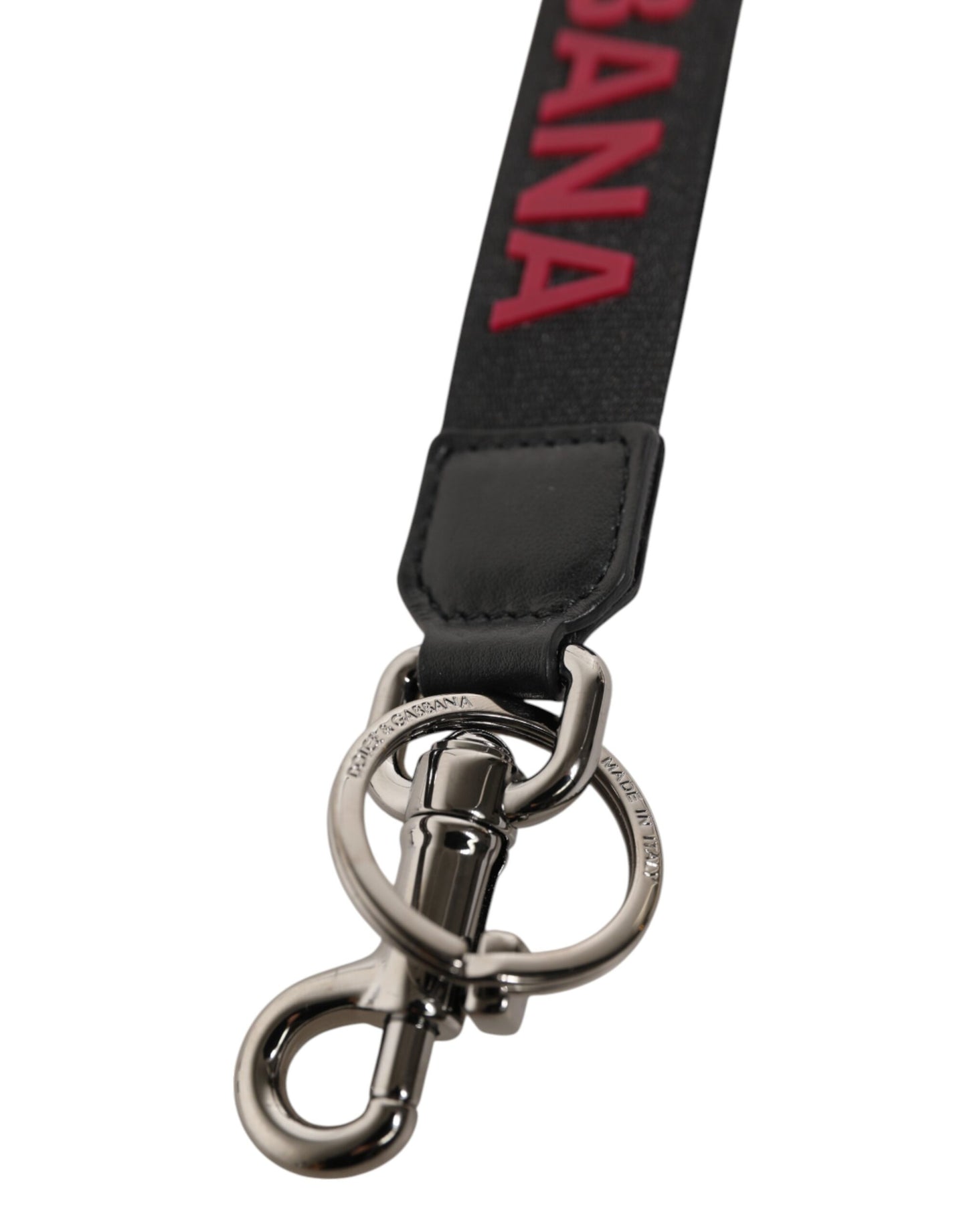 Dolce & Gabbana Schwarz Rot DG Logo Polyester Silber Männer Schlüsselbund Schlüsselanhänger
