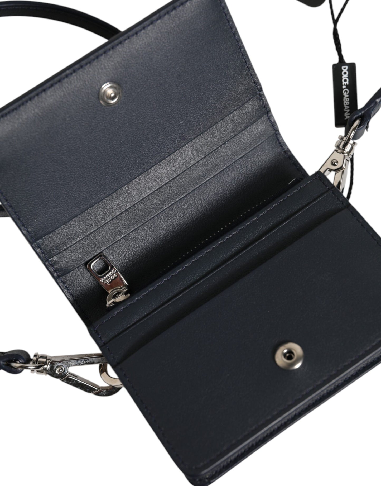 Dolce & Gabbana Beige Schwarz Leder Card Holder Crossbody Herren Borse Tasche