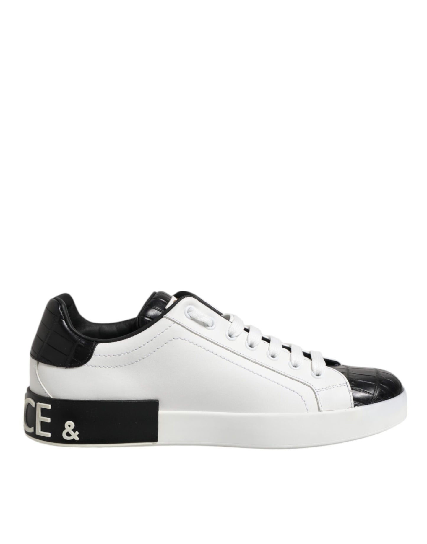Dolce & Gabbana Weiß Schwarz Leder Portofino Sneaker Schuhe