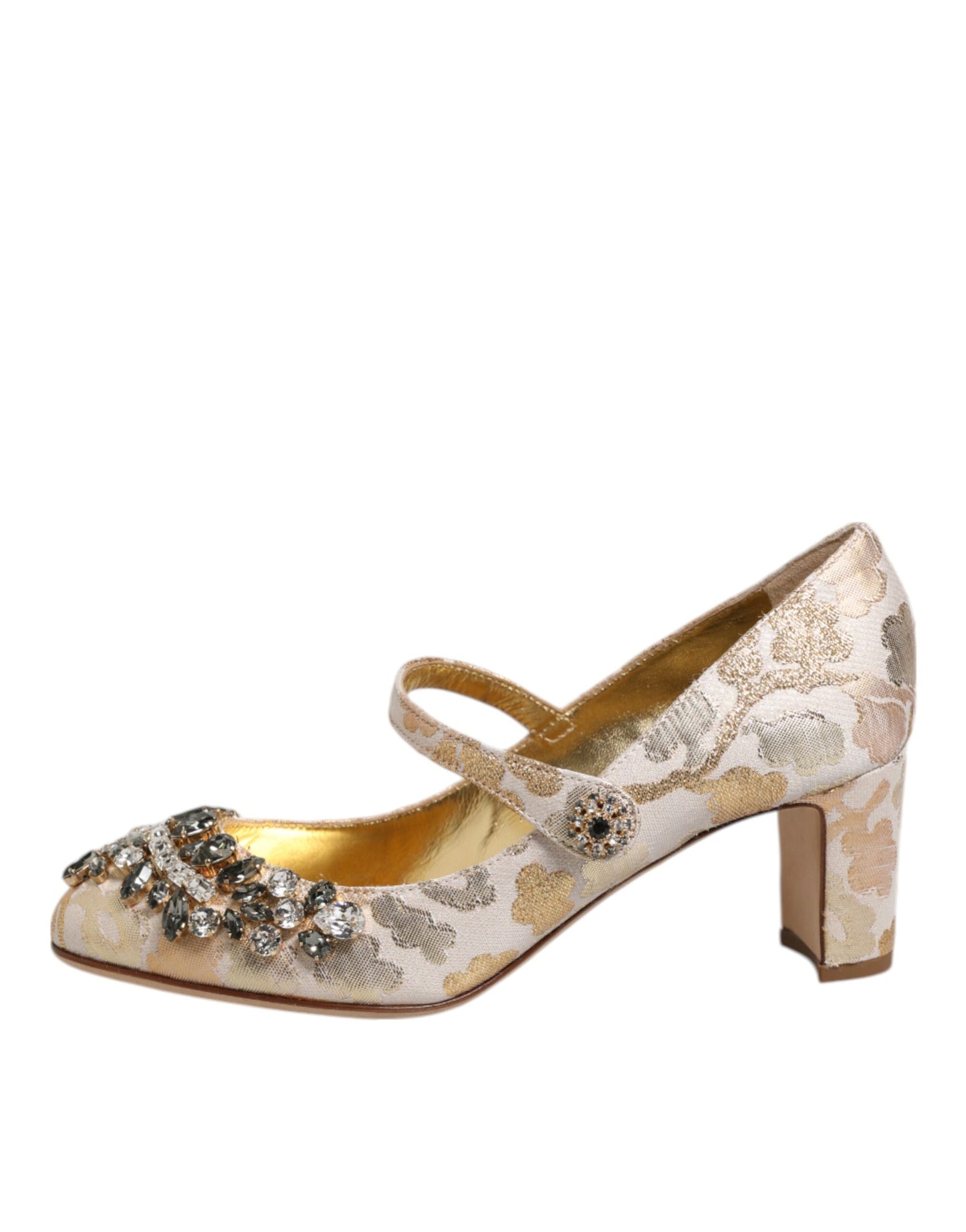 Dolce & Gabbana Gold Jacquard Kristall Mary Janes Pumps Schuhe