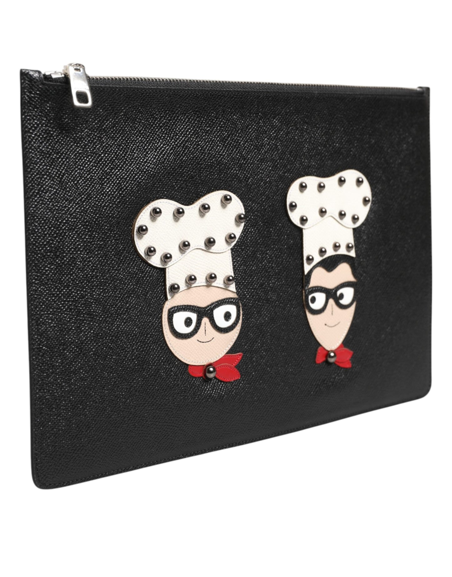 Dolce & Gabbana Schwarzes Leder #DGFAMILY Verschönerte Herren Clutch Pouch Tasche