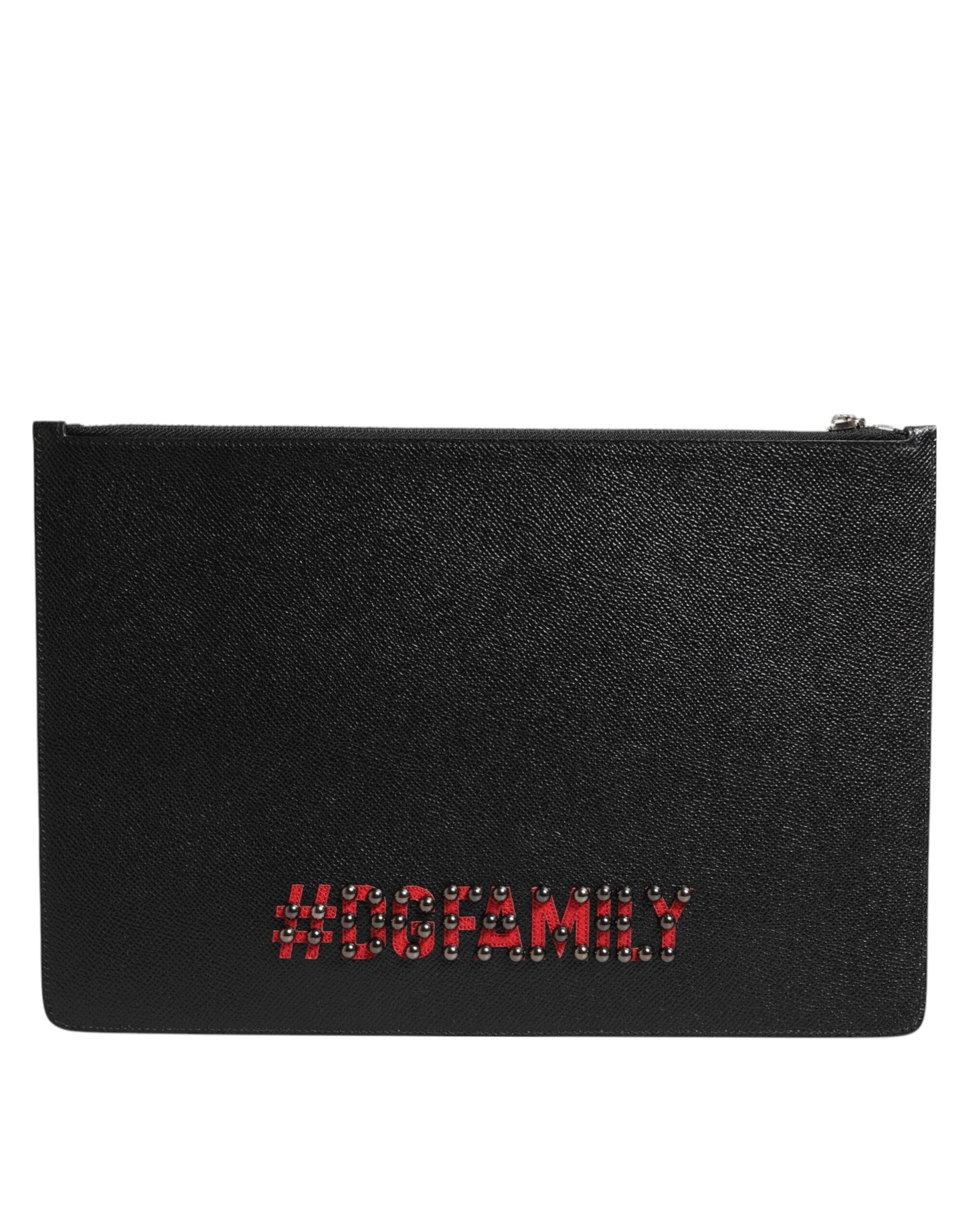 Dolce & Gabbana Schwarzes Leder #DGFAMILY Verschönerte Herren Clutch Pouch Tasche