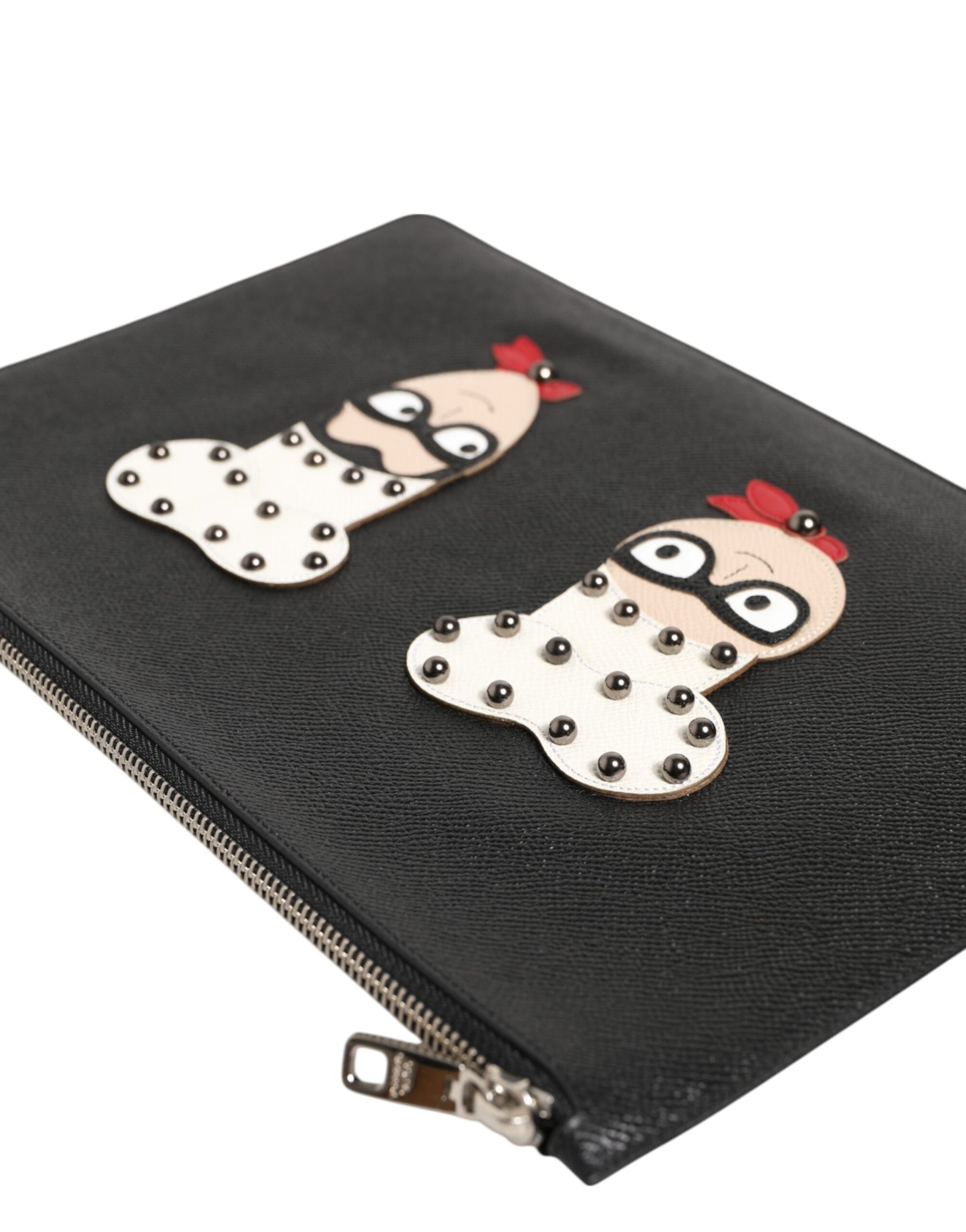 Dolce & Gabbana Schwarzes Leder #DGFAMILY Verschönerte Herren Clutch Pouch Tasche