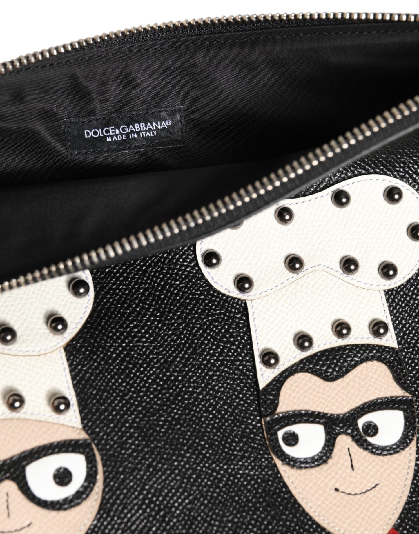 Dolce & Gabbana Schwarzes Leder #DGFAMILY Verschönerte Herren Clutch Pouch Tasche