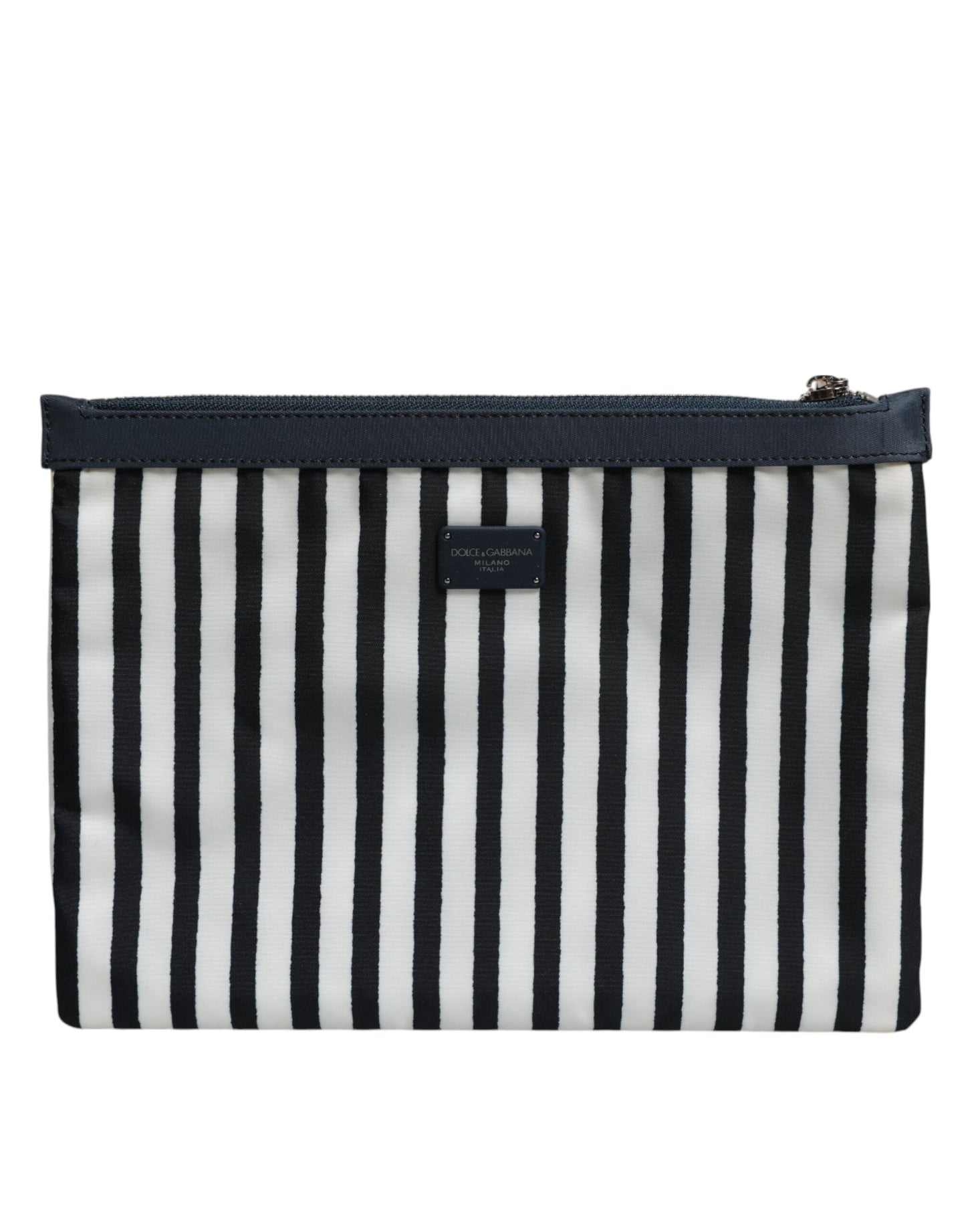 Dolce & Gabbana Schwarz-weiß gestreifte Logo-Plakette Clutch Pouch Bag