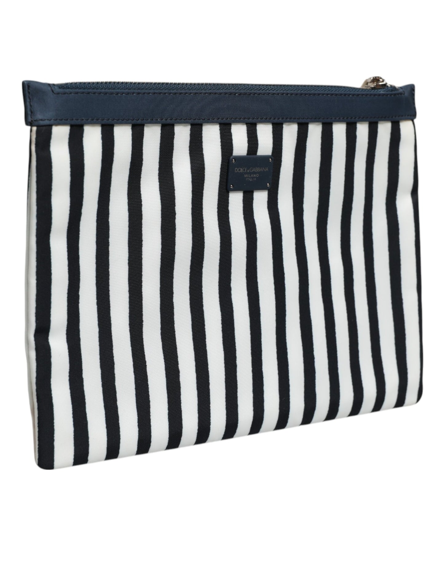 Dolce & Gabbana Schwarz-weiß gestreifte Logo-Plakette Clutch Pouch Bag