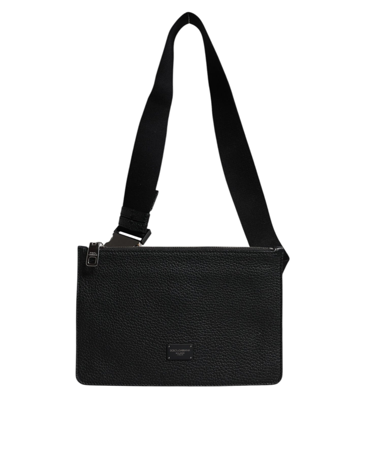 Dolce & Gabbana Schwarze Leder Gürteltasche mit Logoprägung Borse Tasche