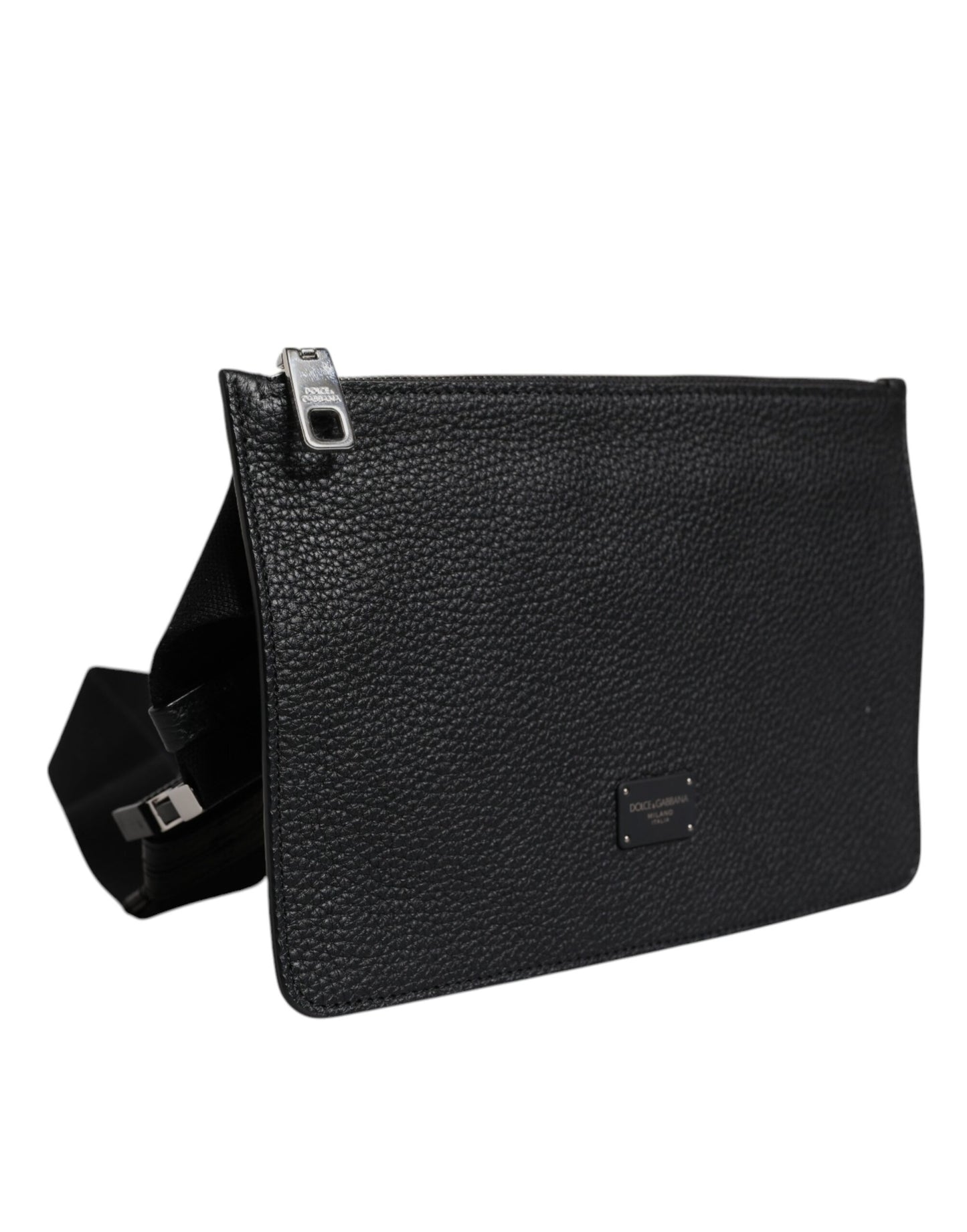 Dolce & Gabbana Schwarze Leder Gürteltasche mit Logoprägung Borse Tasche