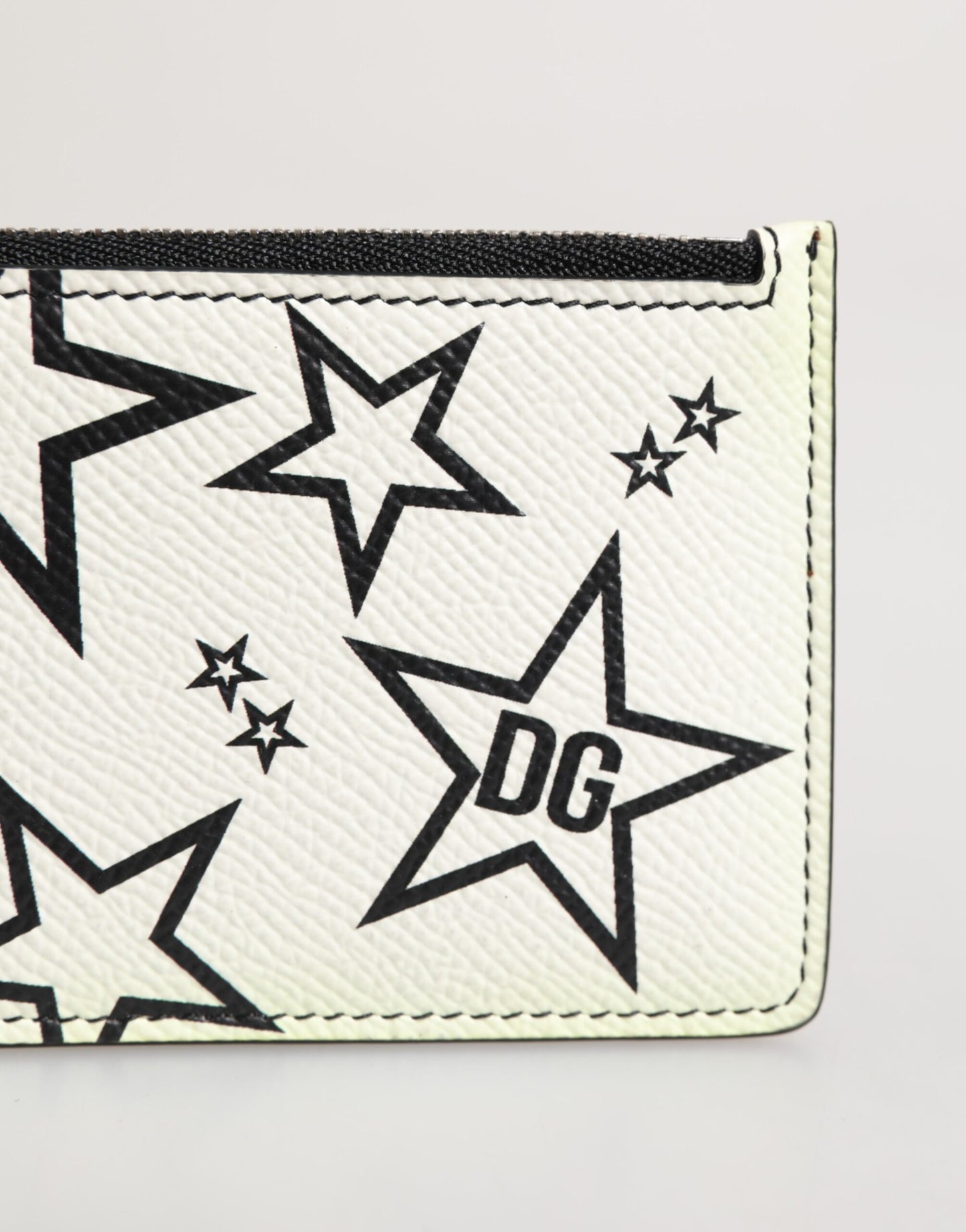 Dolce & Gabbana Weißes Leder Douphin DG Logo Star Print Karteninhaber Brieftasche