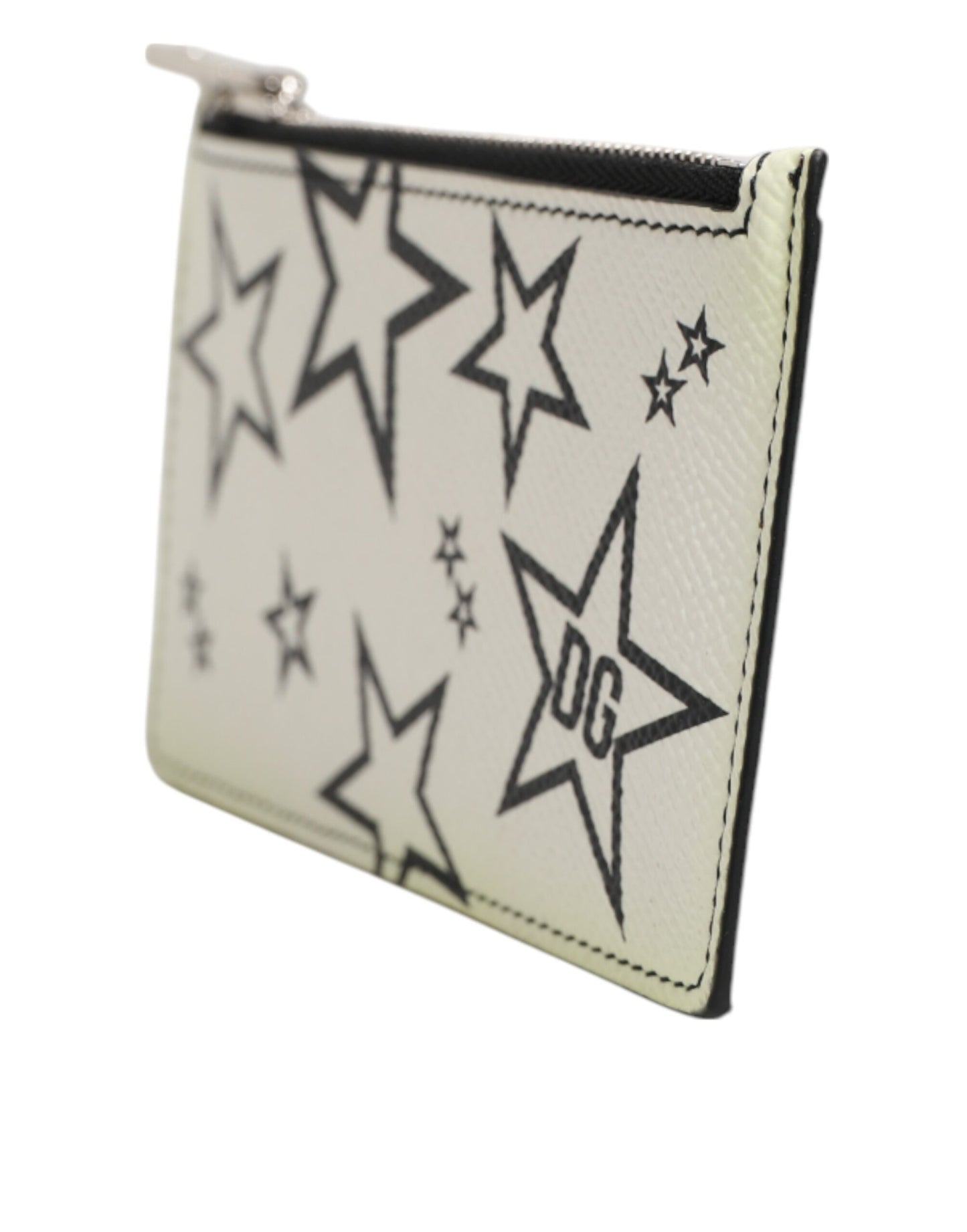 Dolce & Gabbana Weißes Leder Douphin DG Logo Star Print Karteninhaber Brieftasche