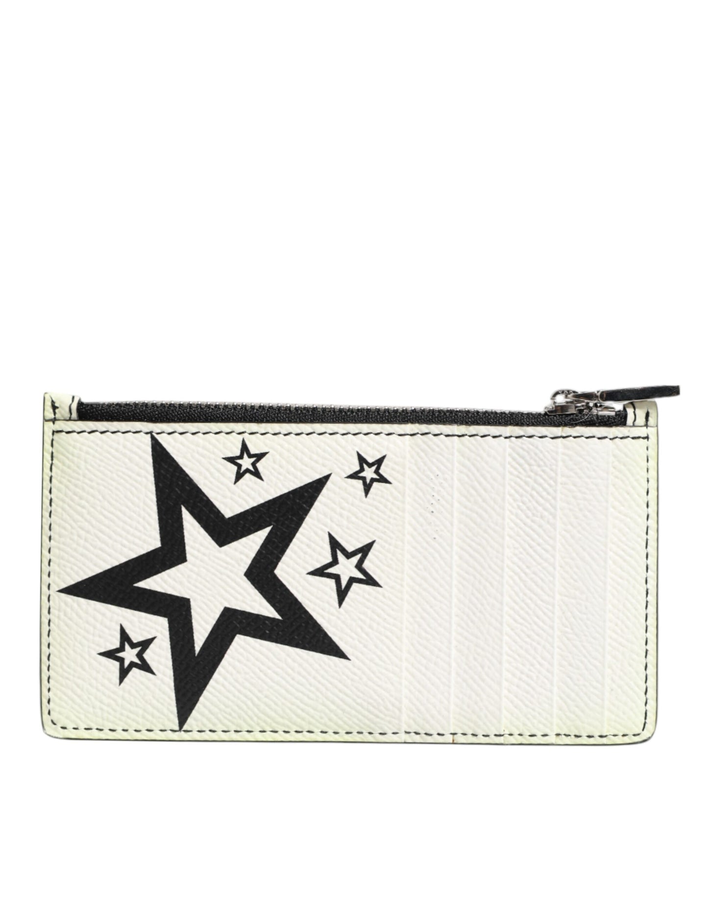 Dolce & Gabbana Weißes Leder Douphin DG Logo Star Print Karteninhaber Brieftasche