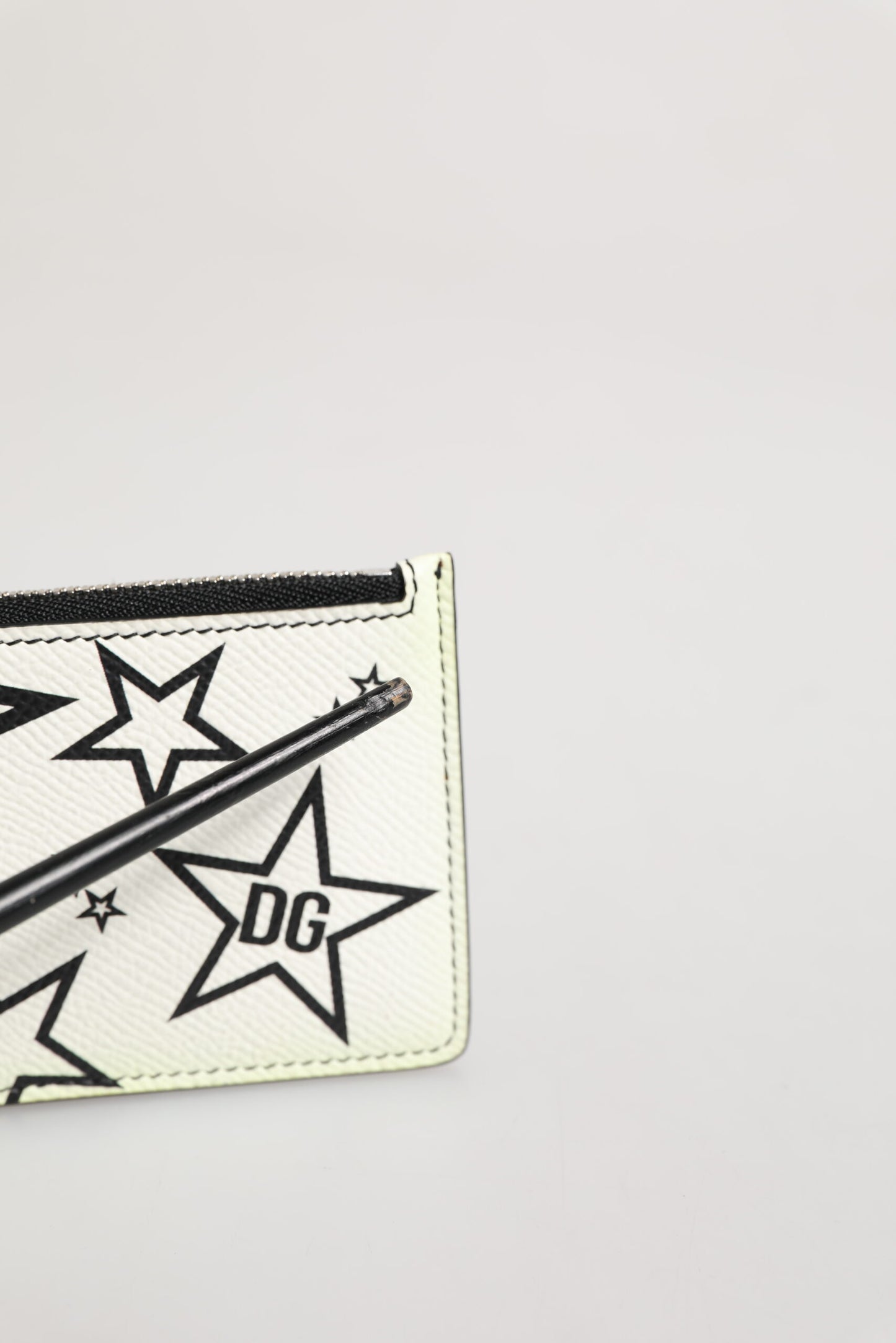 Dolce & Gabbana Weißes Leder Douphin DG Logo Star Print Karteninhaber Brieftasche