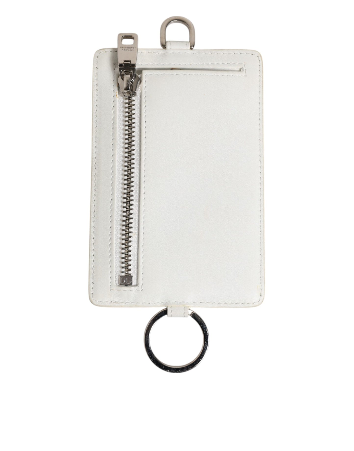 Dolce & Gabbana Weißes Kalbsleder Lanyard Logo Kartenhalter Männer Brieftasche