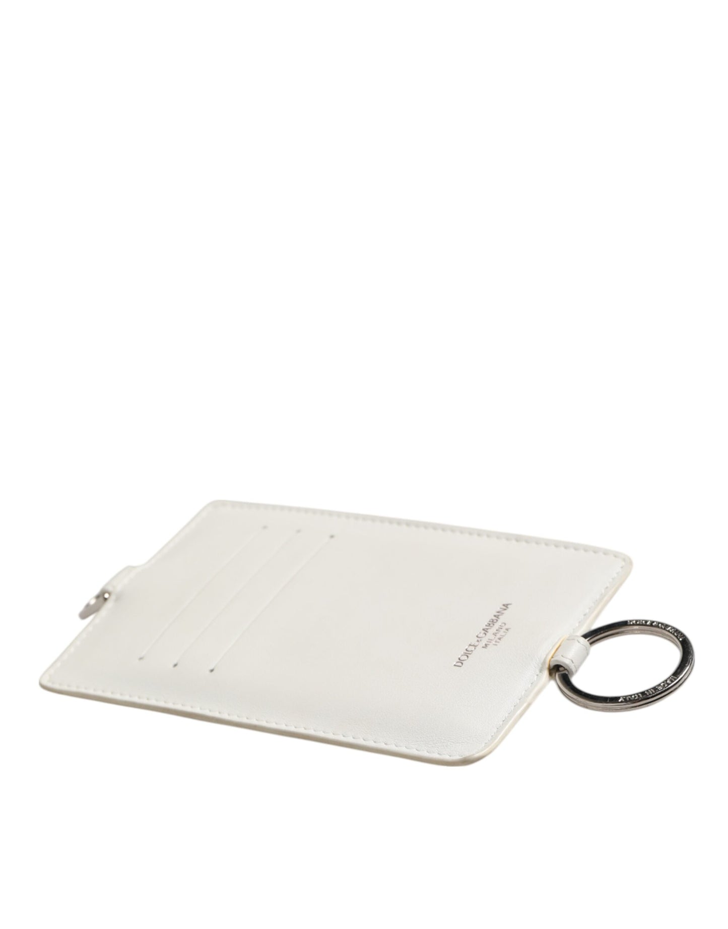 Dolce & Gabbana Weißes Kalbsleder Lanyard Logo Kartenhalter Männer Brieftasche